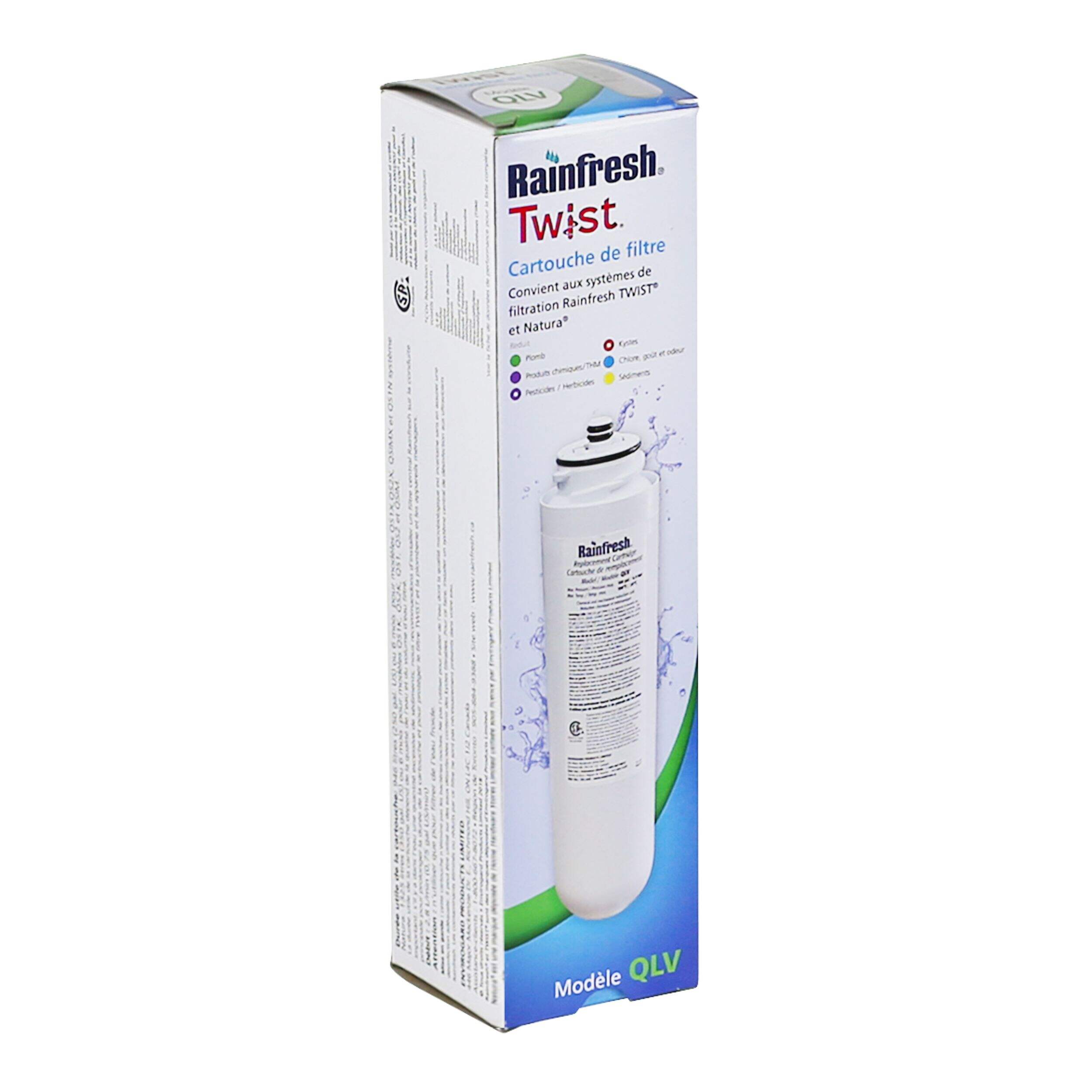 Cartouche de filtre Rainfresh QLV Twist, réduit le plomb, les COV et le chlore Front_Three_Fourths_Angled_Right