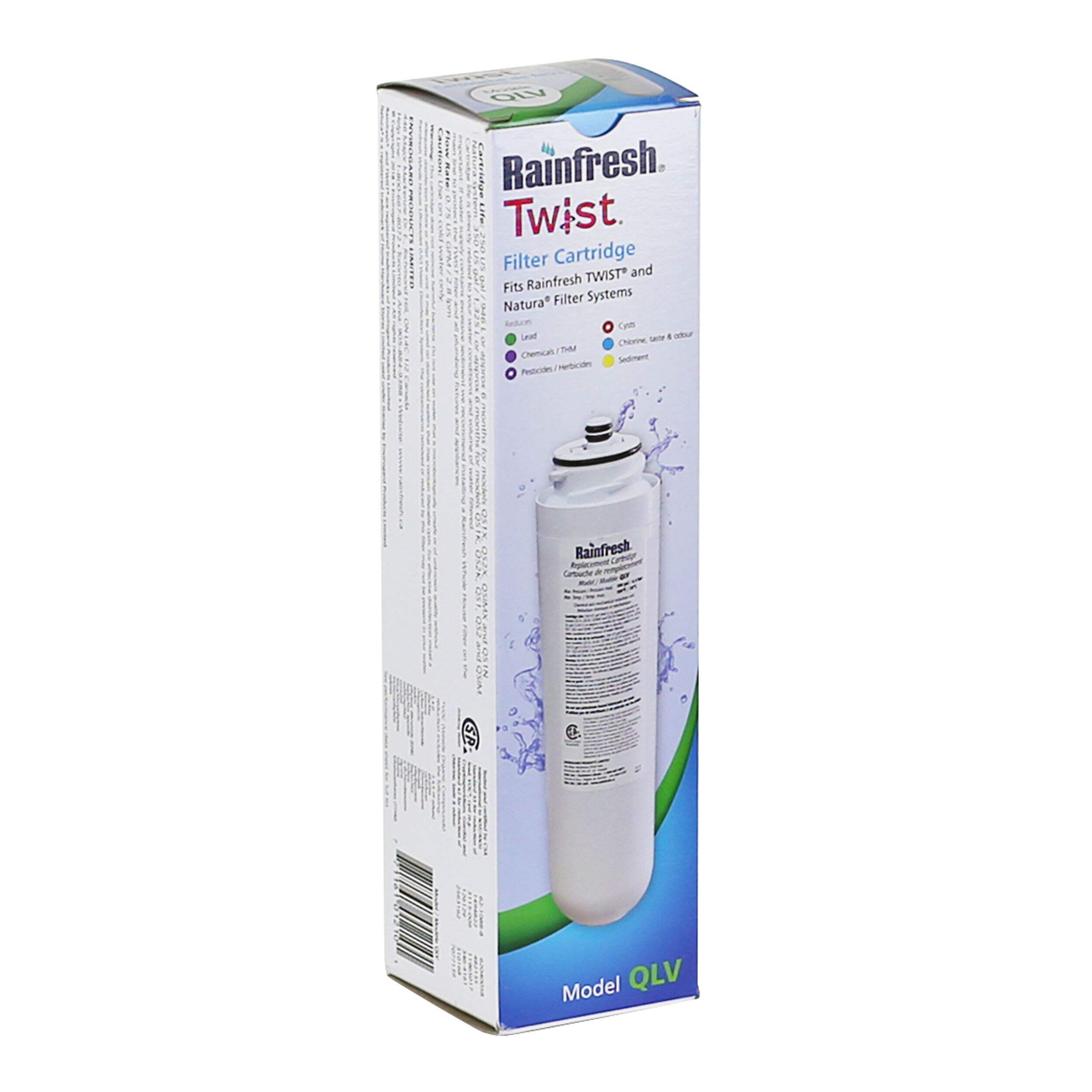 Rainfresh QLV Twist Filter Cartridge - Reduces Lead, VOC, Chlorine Front_Three_Fourths_Angled_Right