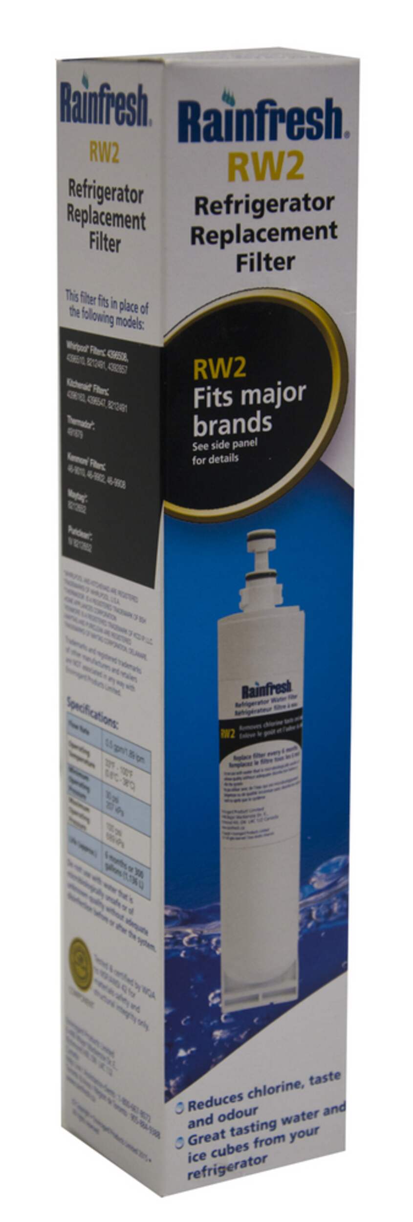 Rainfresh RW2 Fridge Filter for Whirlpool*, Everydrop*, Kitchenaid