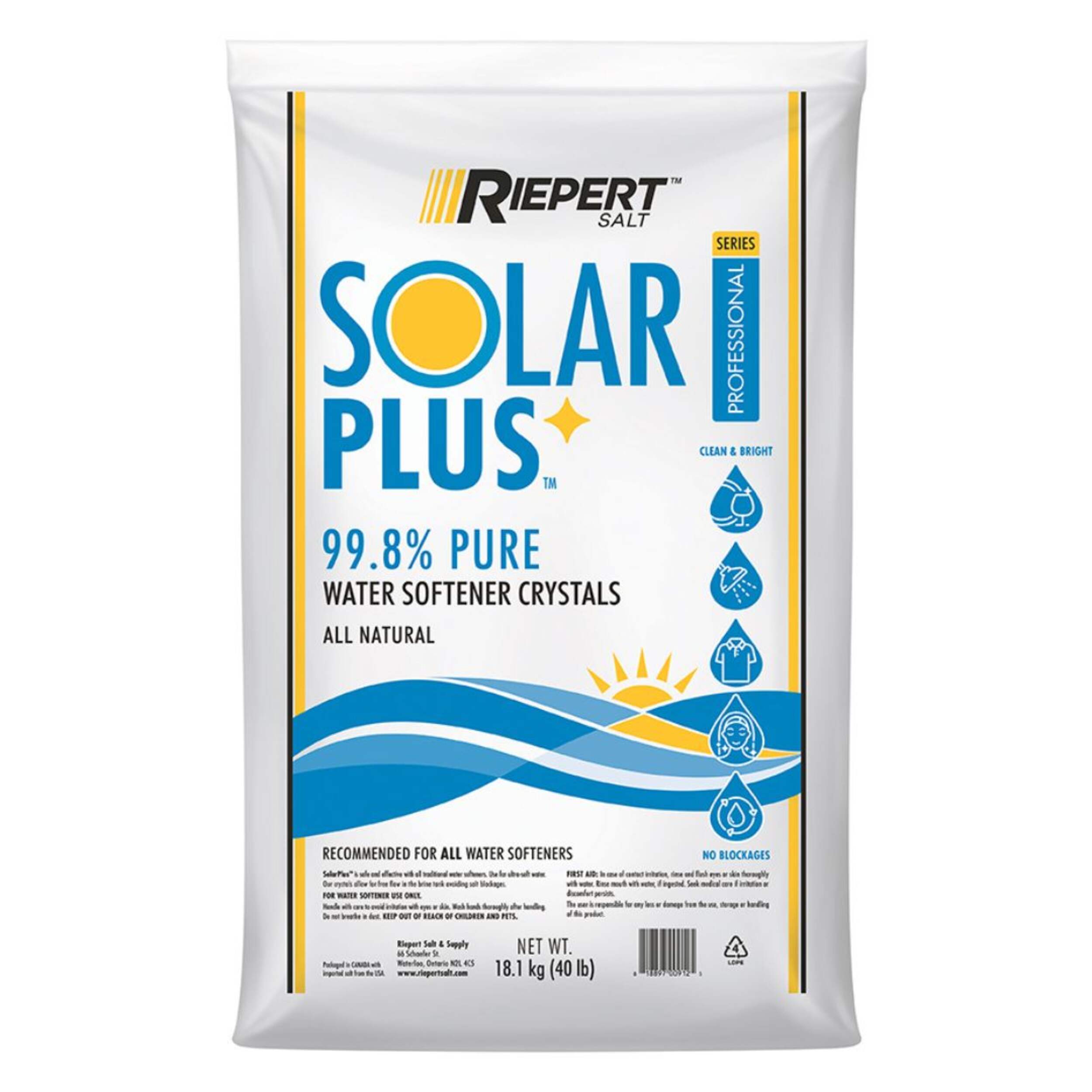 Riepert Salt Solar Plus Water Softener Crystals, 18.1-kg Front_Flat