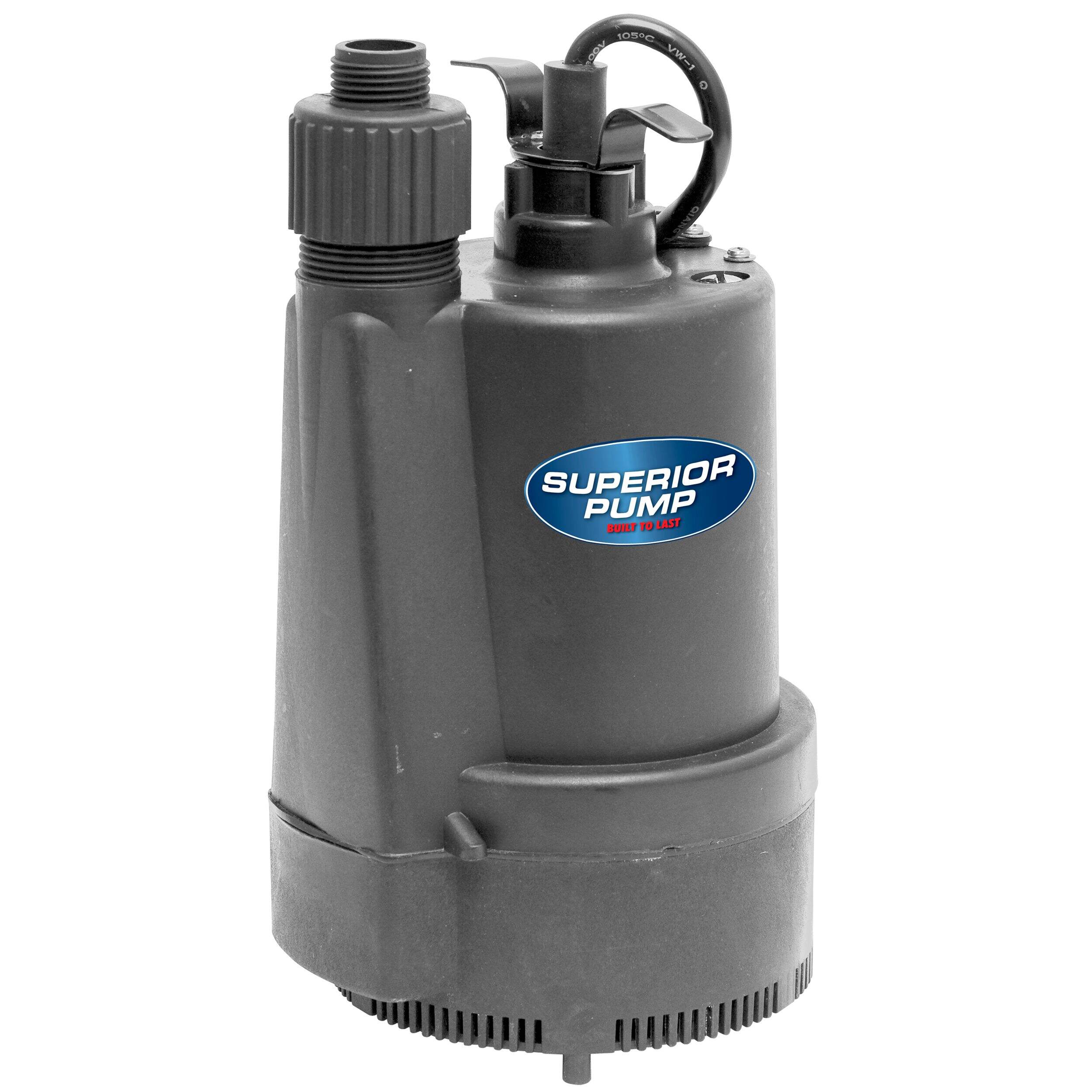 Superior 1/3-HP Thermoplastic Electric Utility Pump, 2400 gal/hour, Submersible Front_Three_Fourths_Angled_Right