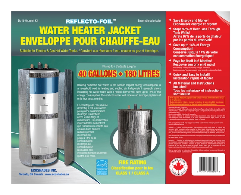 Ecoshades 40Gal DIY Hot Water Heater Jacket/Blanket, Grey Canadian Tire