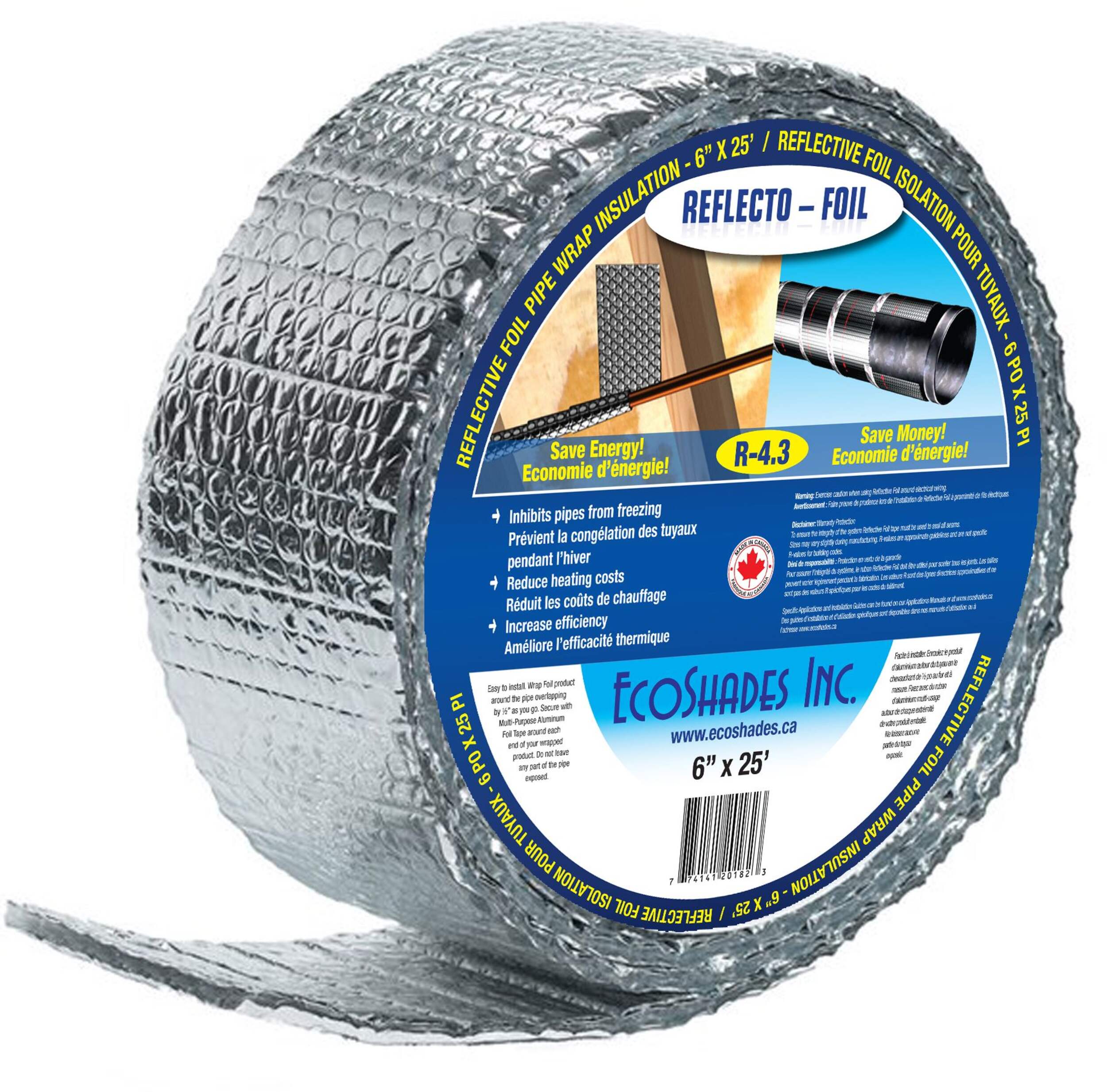 Ecoshades Reflecto-Foil Spiral Water Pipe/Duct Wrap, 6 x 25-in, Grey Front_Angled_Left
