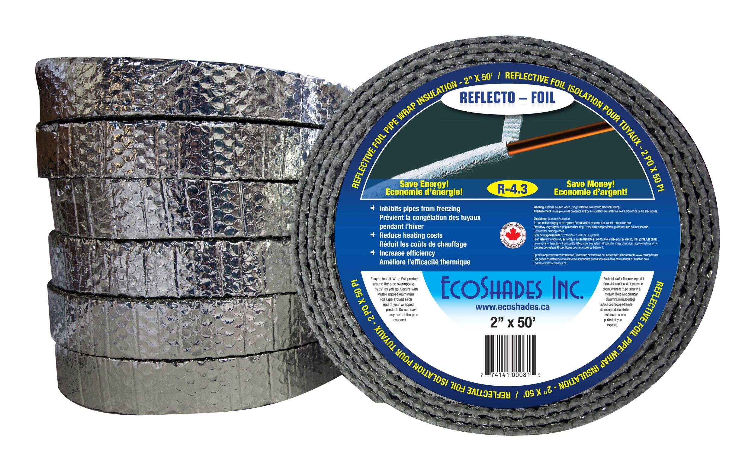 Ecoshades Reflecto-Foil Water Pipe Wrap Insulation, 2-in x 50-ft, Grey Composite_or_Mixed
