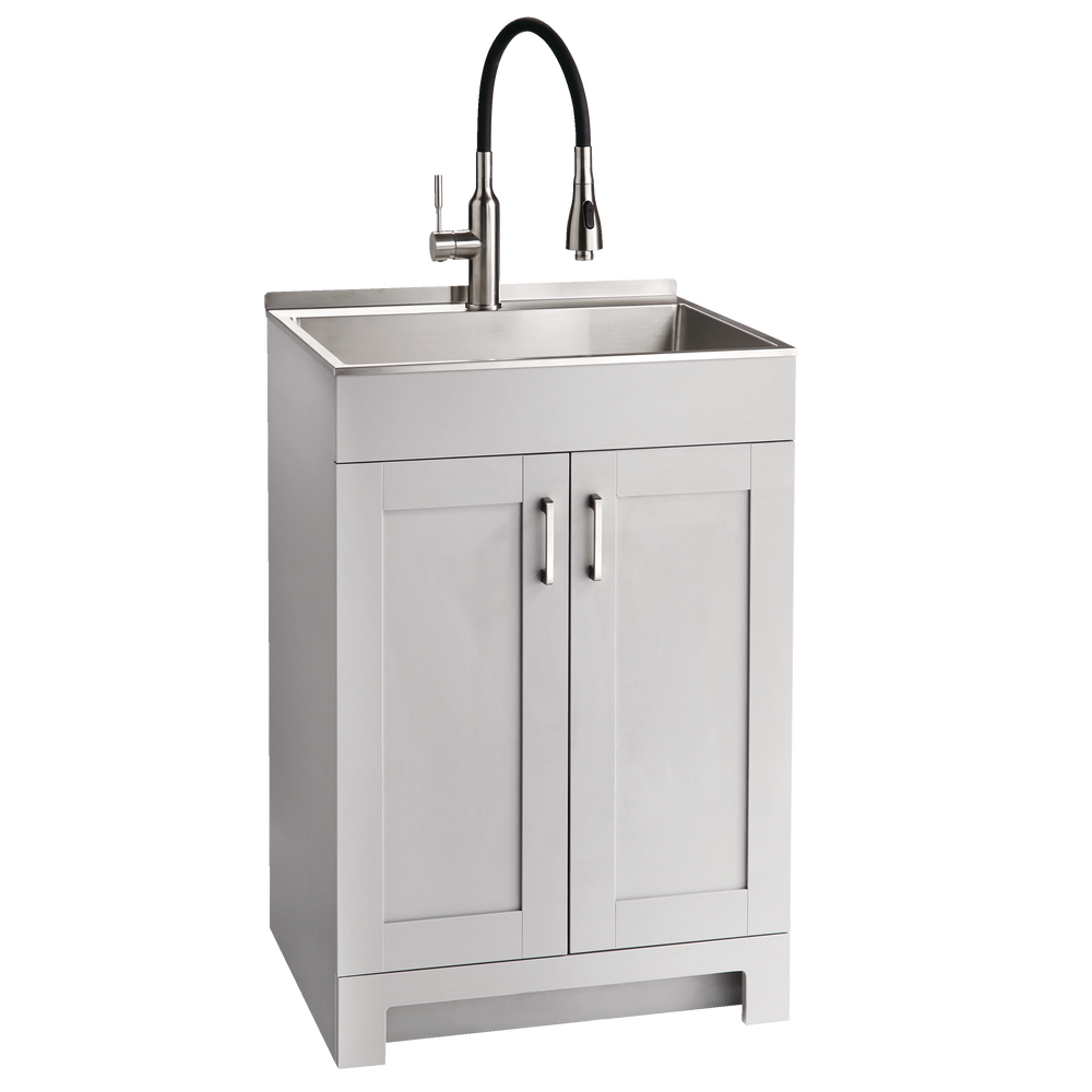 CANVAS Caplin Single Sink Laundry Tub Cabinet 24L X 20W X 35H   Canvas Caplin Grey Laundry Tub With Black Faucet 029b1e19 5fd3 428e Becf 0872b69f5c34 