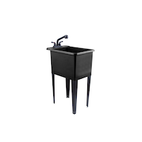 Tehila Narrow Laundry Tub with Steel Legs & Faucet, 23-in x 18-in x 43-in, Black