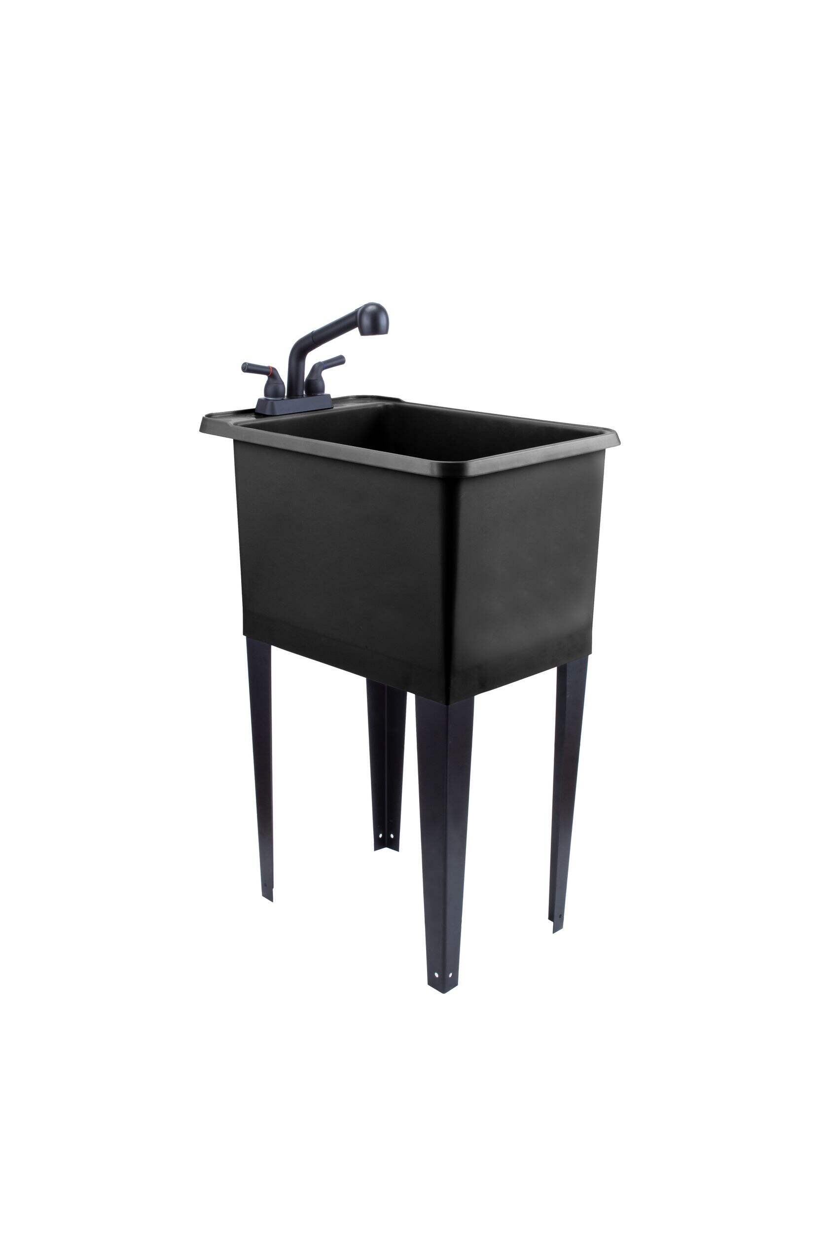 Tehila Narrow Laundry Tub with Steel Legs & Faucet, 23-in x 18-in x 43-in, Black Front_Three_Fourths_Angled_Left