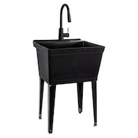 Tehila Standard Laundry Tub with Steel Legs & Pull-Down Faucet, 24-in x 23-in x 50-in, Black