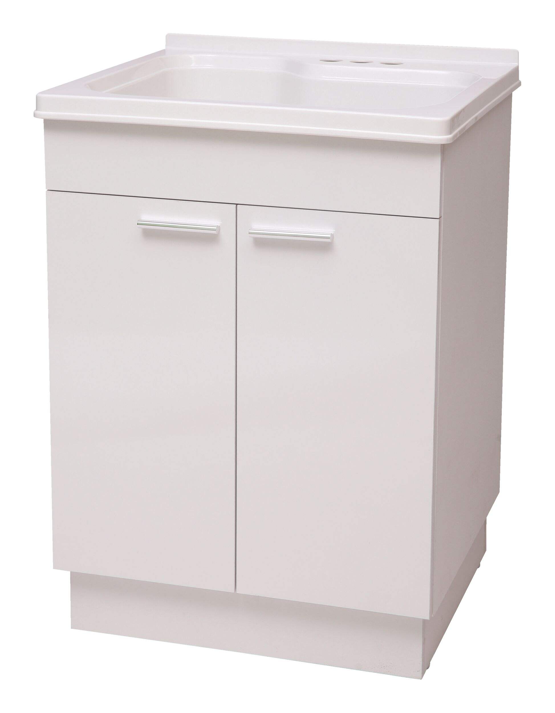 Transform Laundry Tub & Cabinet,  24.3" W x 21.5" D x 34" H, White Front_Angled_Left