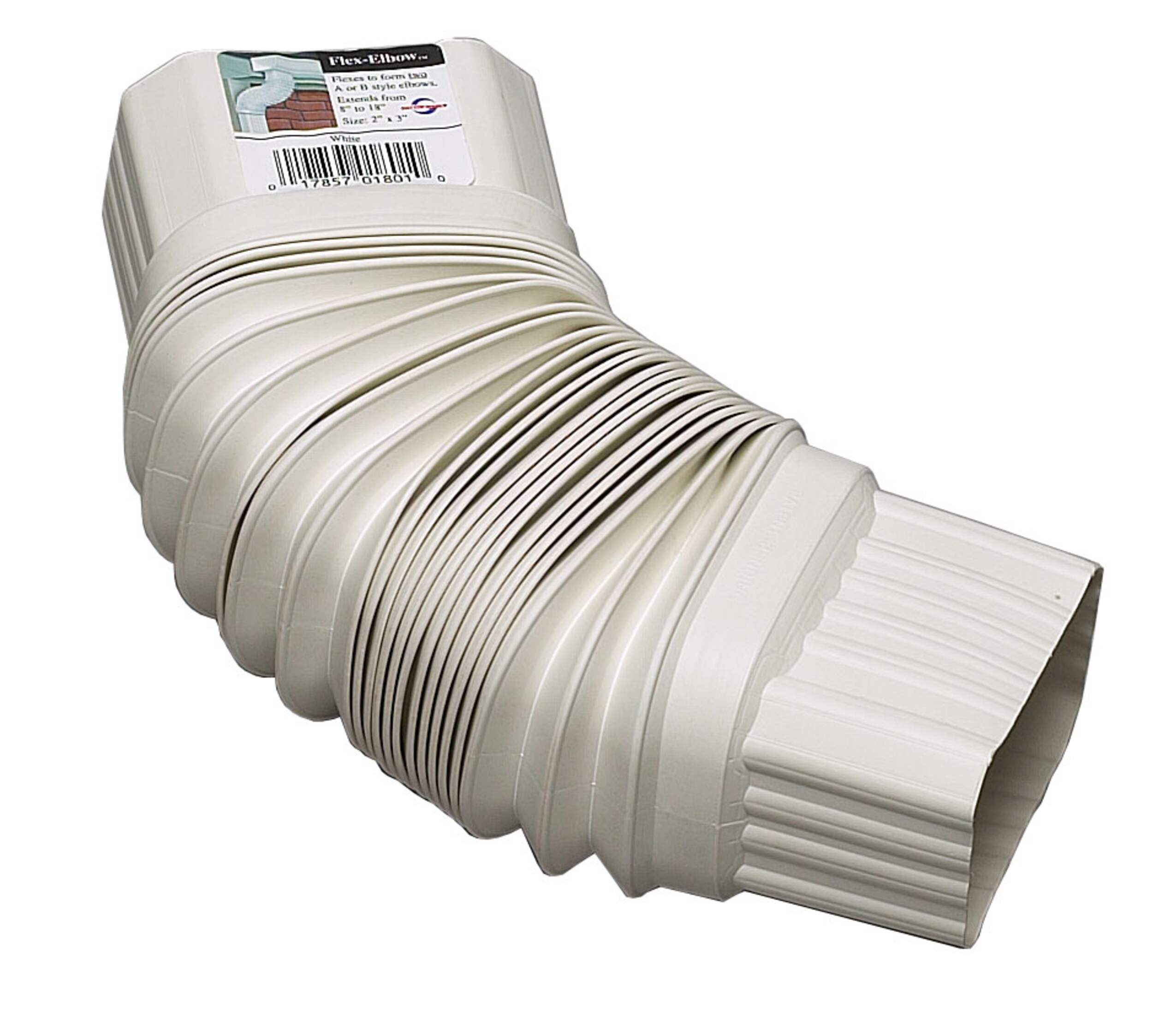 Euramax Flex Elbow™ 8 to 18-in Extension, 2 x 3-in, White Front_Three_Fourths_Angled_Right