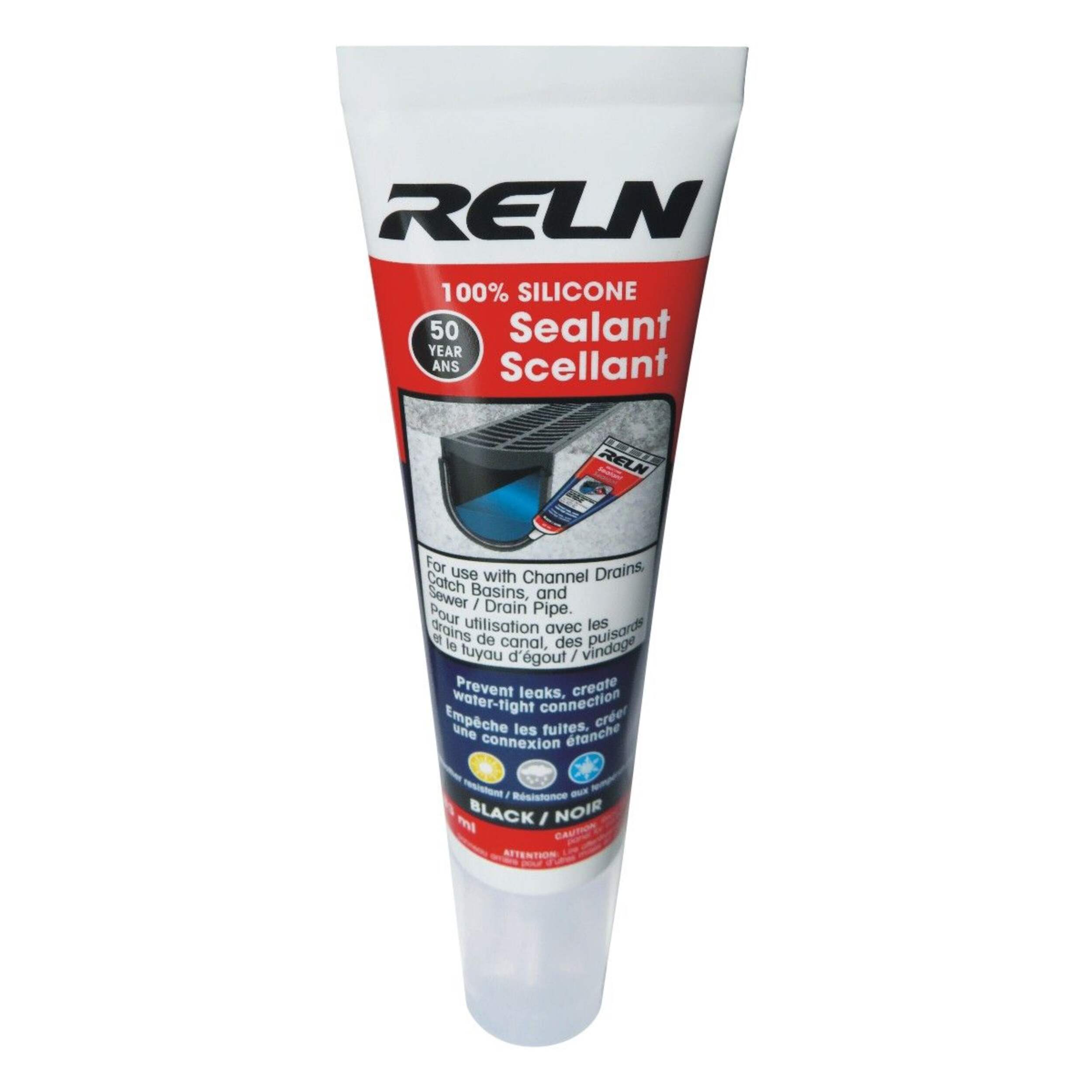 RELN Silicone Water Drainage Sealant, Black Front_Flat
