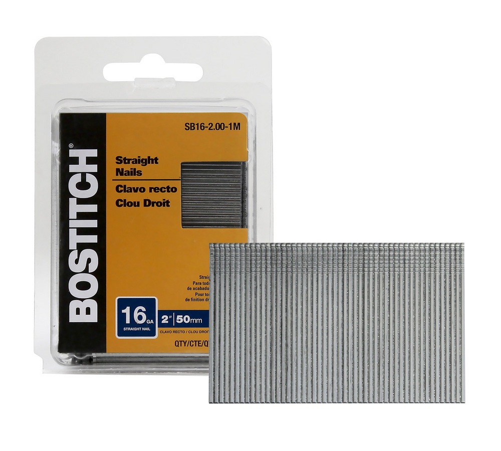 Bostitch 16Gauge Coated Bright Straight Finishing Nails, 2in, 1000pc
