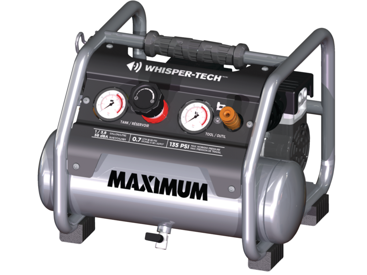 Compresseur d'air silencieux MAXIMUM, 1 gallon