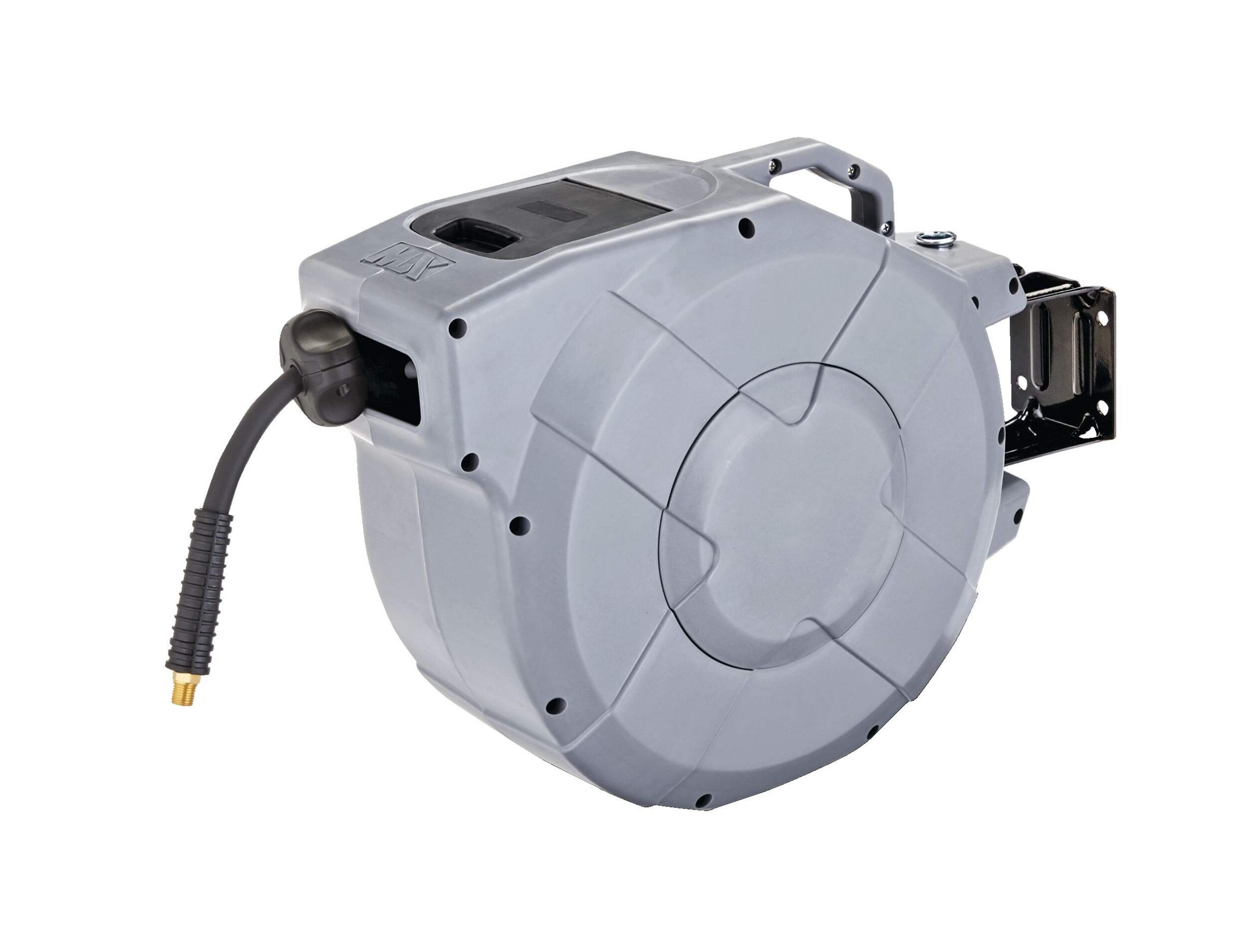 MAXIMUM All-Weather Rubber & PVC Auto-Retractable Air Hose Reel, 3/8-in x 50-ft Front_Angled_Left