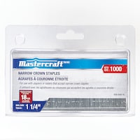 Agrafes à couronne étroite Mastercraft en acier galvanisé de calibre 18, 1/4 x 1 1/4 po, paq. 1000 Front_Flat