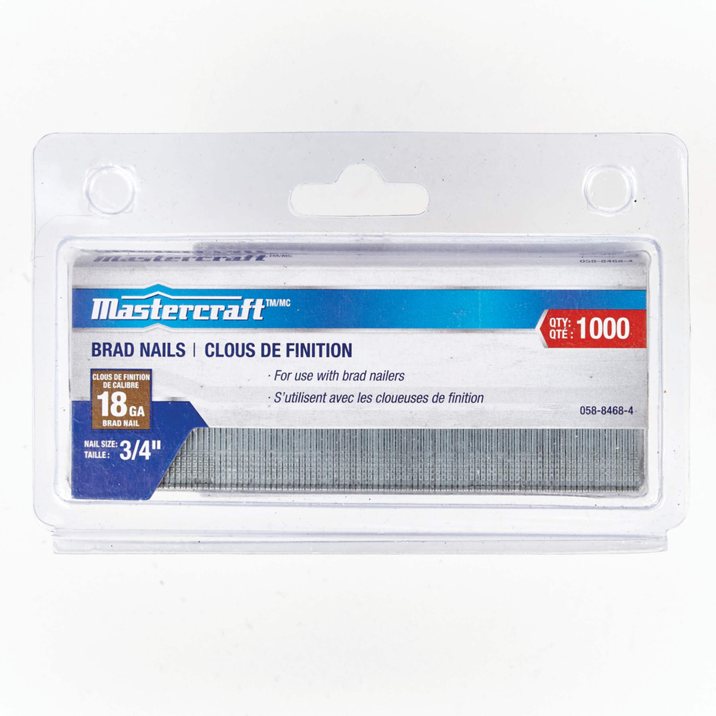 Mastercraft 18-Gauge Galvanized Steel Brad Nails, 3/4-in, 1000-pc Front_Flat