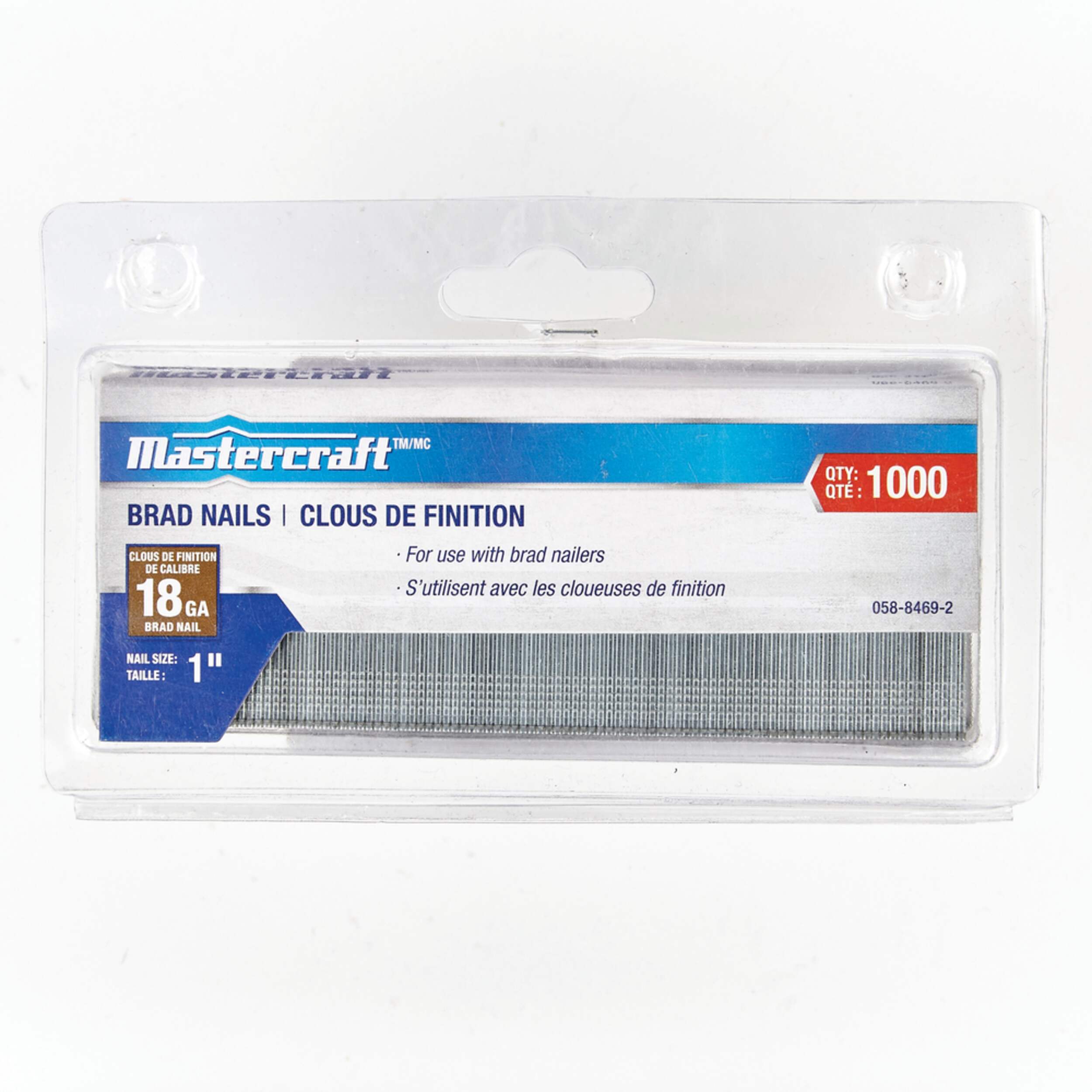Mastercraft 18-Gauge Galvanized Steel Brad Nails, 1-in, 1000-pc Front_Flat