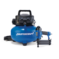 Compresseur d'air portatif sans huile à réservoir plat Mastercraft de 6 gallons et cloueuse de finition, 150 lb/po2