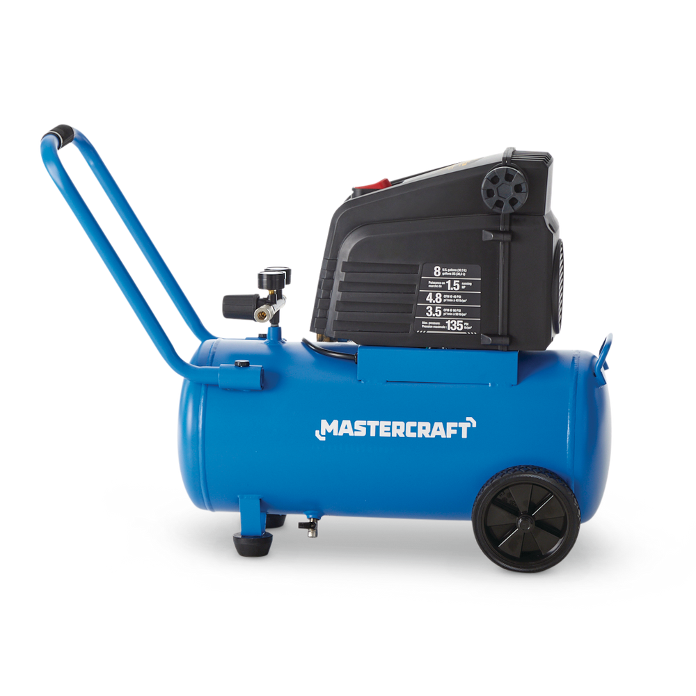 Mastercraft 8Gallon OilFree Portable Air Compressor, 136 PSI, 1.5HP