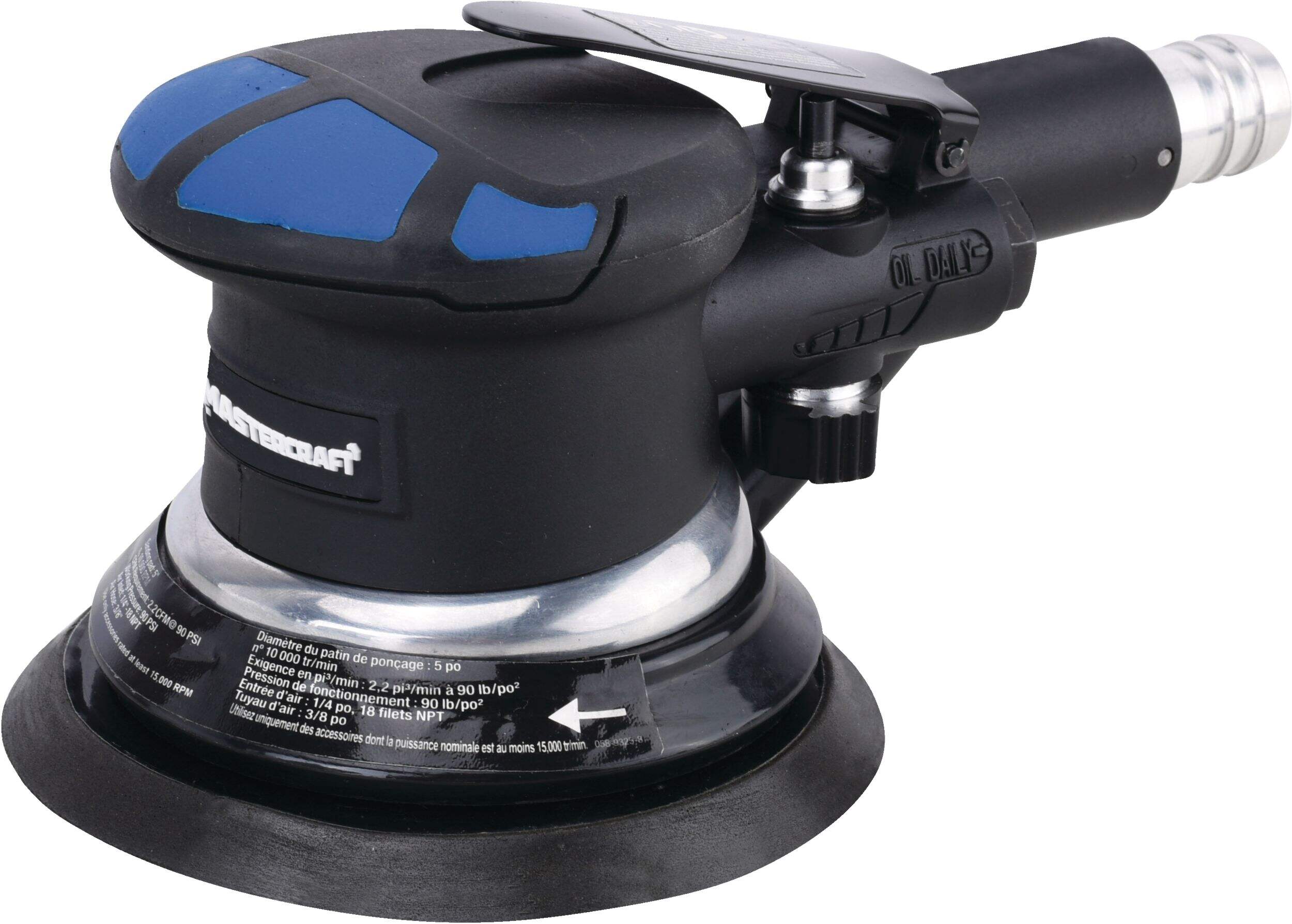 Mastercraft Lightweight Dual Action Pneumatic Air Sander, 10,000RPM Front_Three_Fourths_Angled_Left
