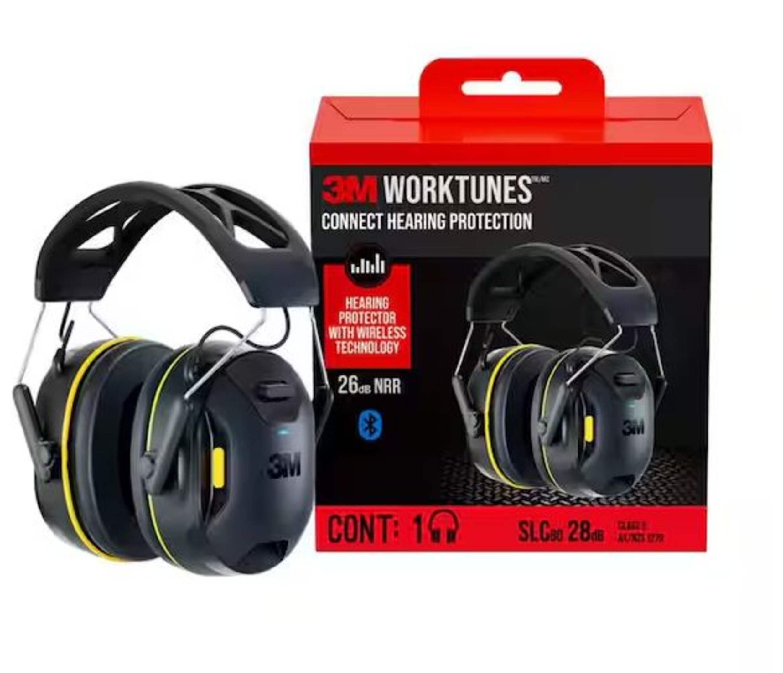 3M WorkTunes Wireless Connect Hearing Protector with Bluetooth, 26 dB Noise Rating, 90570-DC Headset, Black Composite_or_Mixed