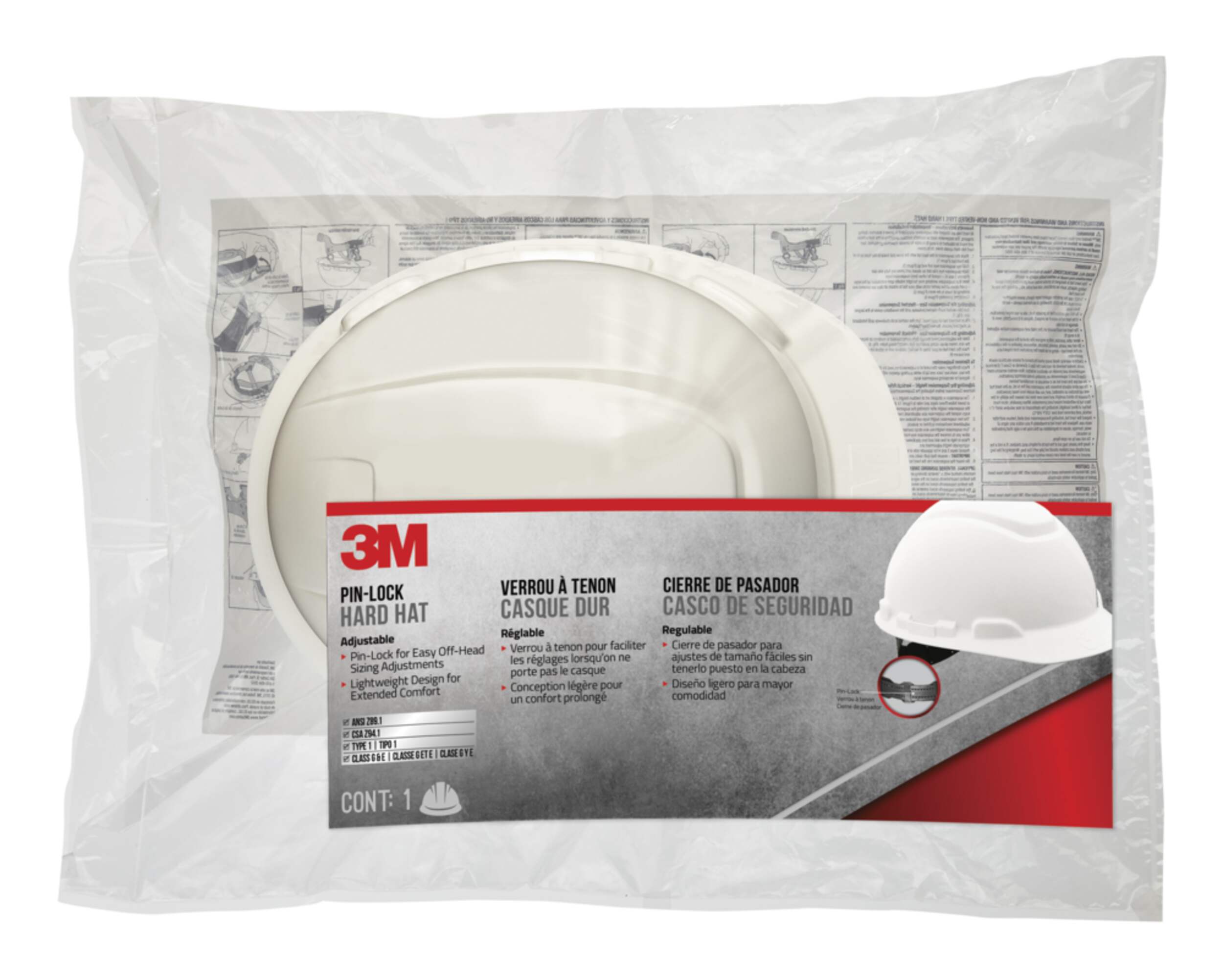 Casque protecteur non ajouré avec réglage à goupille verrouillable 3M CHHWH1-12-DC, blanc Front_Flat