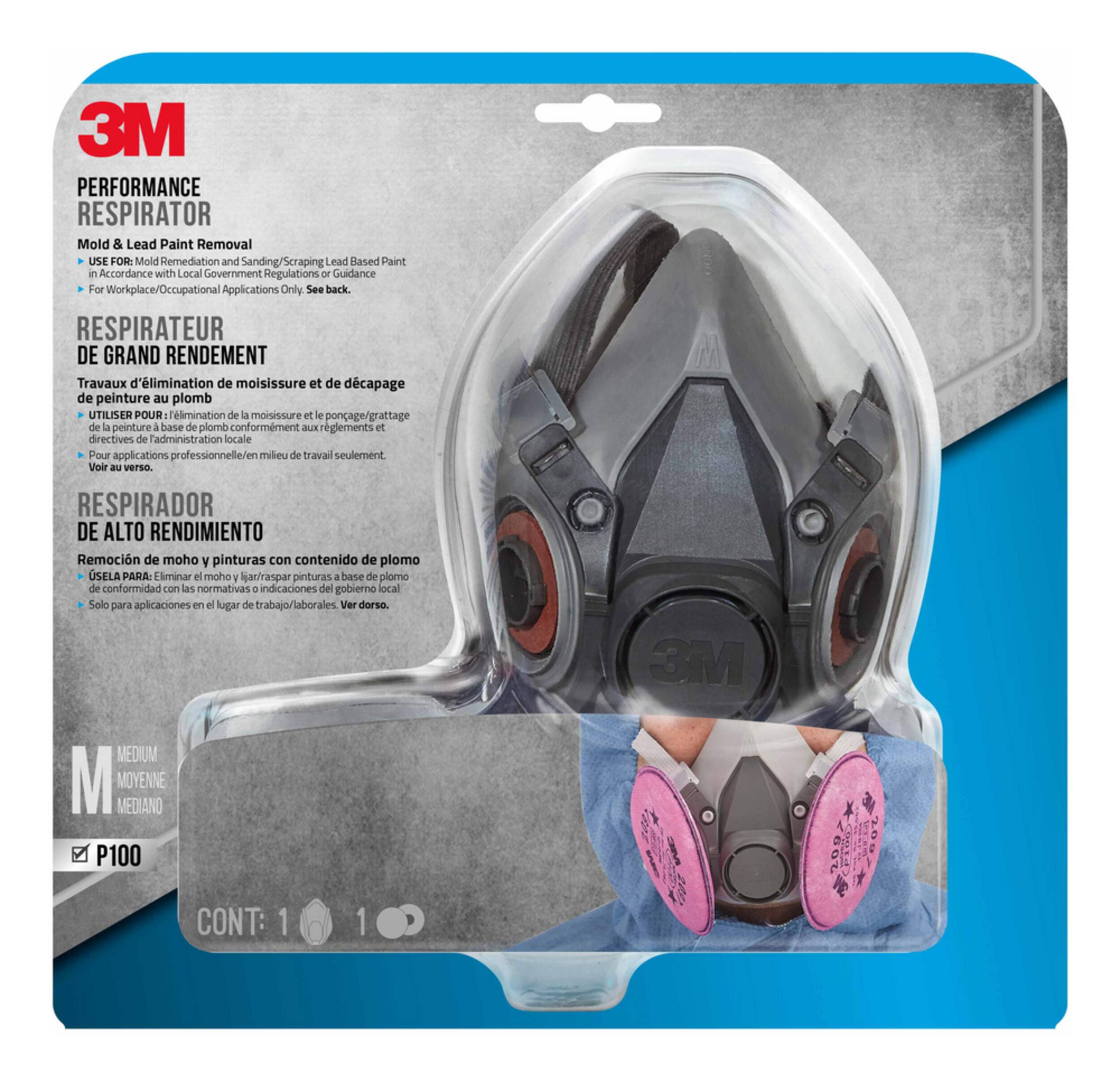 3M™ Mold & Lead Paint Removal P100 Performance Respirator, Black Front_Flat