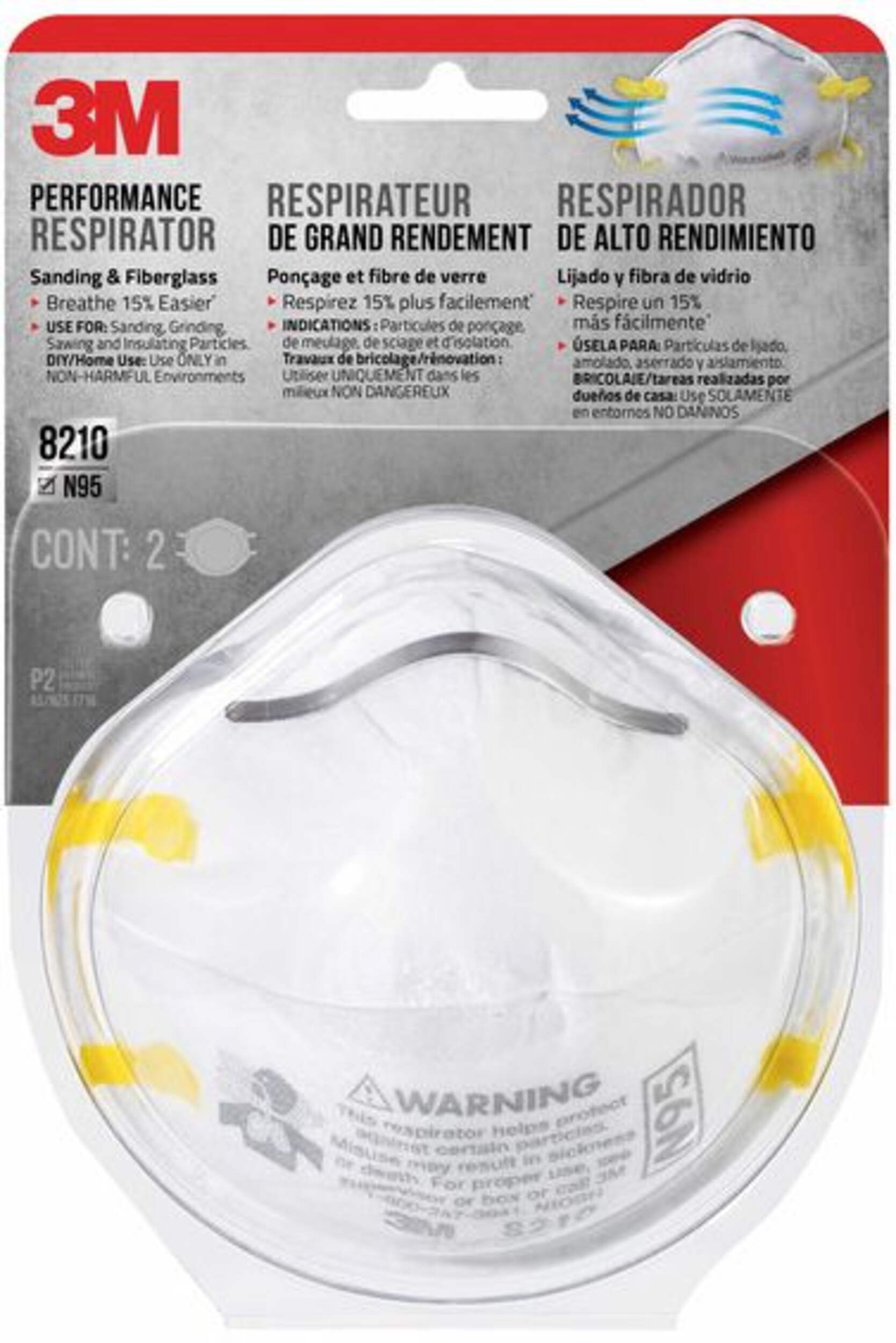 3M™ 8210 N95 Sanding & Fiberglass NIOSHApproved Performance Face Masks, White, 2pk Canadian Tire