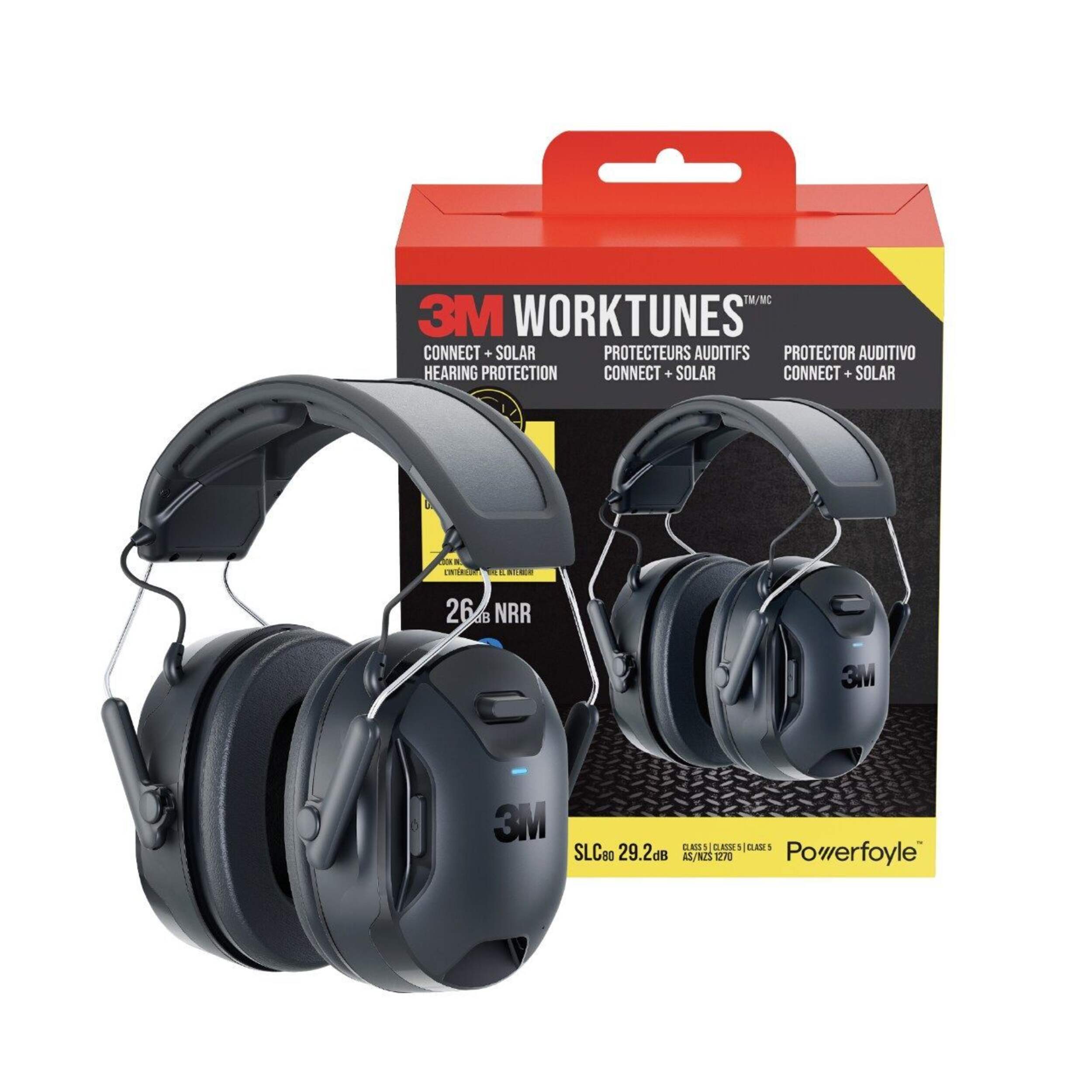 3M WorkTunes Connect & Solar Wireless Hearing Protector, 26 dB Noise Rating, 90573-DC Headset, Black Composite_or_Mixed