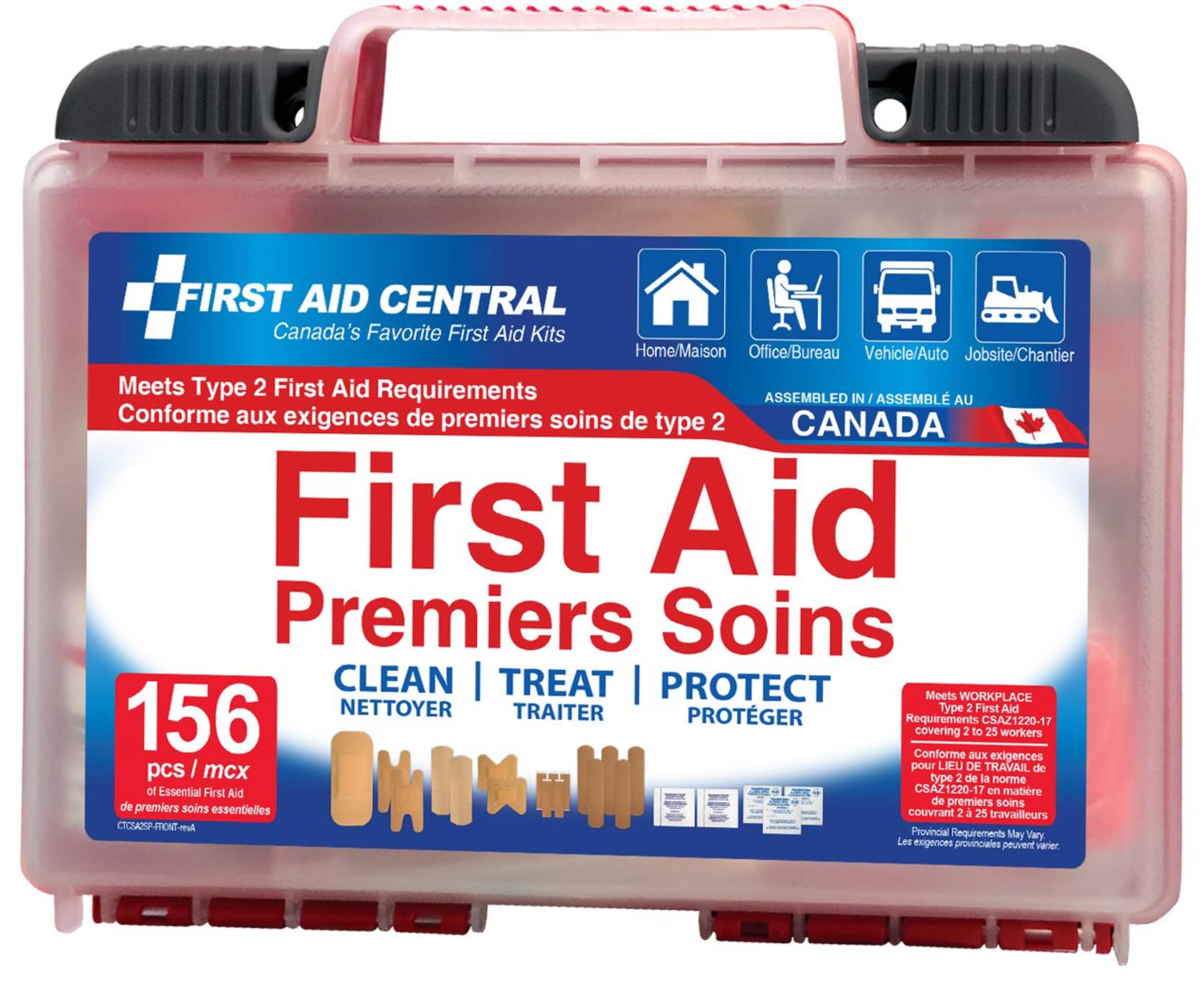 First Aid Central, First Aid Kit, Meets Workplace Type 2 Requirements, 156-pc Front_Flat
