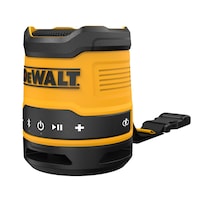 DEWALT DCR008 USB-C Rechargeable Mini Jobsite Bluetooth Speaker with Carry Strap & Buckle Front_Angled_Left