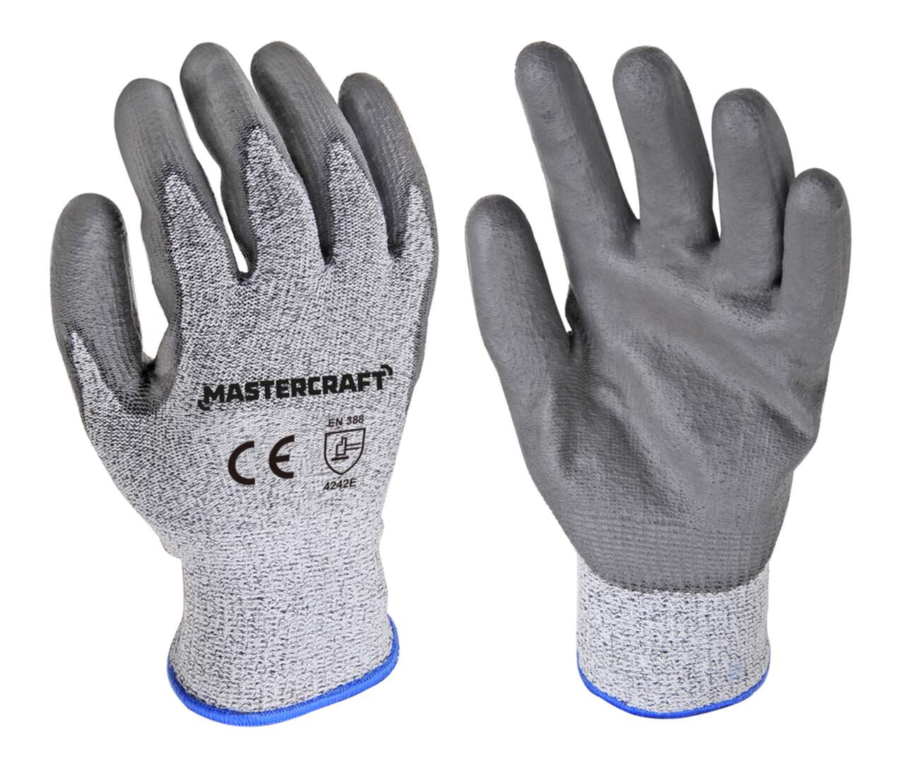 Gants à poignets élastiques résistants aux coupures de niveau 5 enduits de  polyuréthane Mastercraft, gris, tailles variées