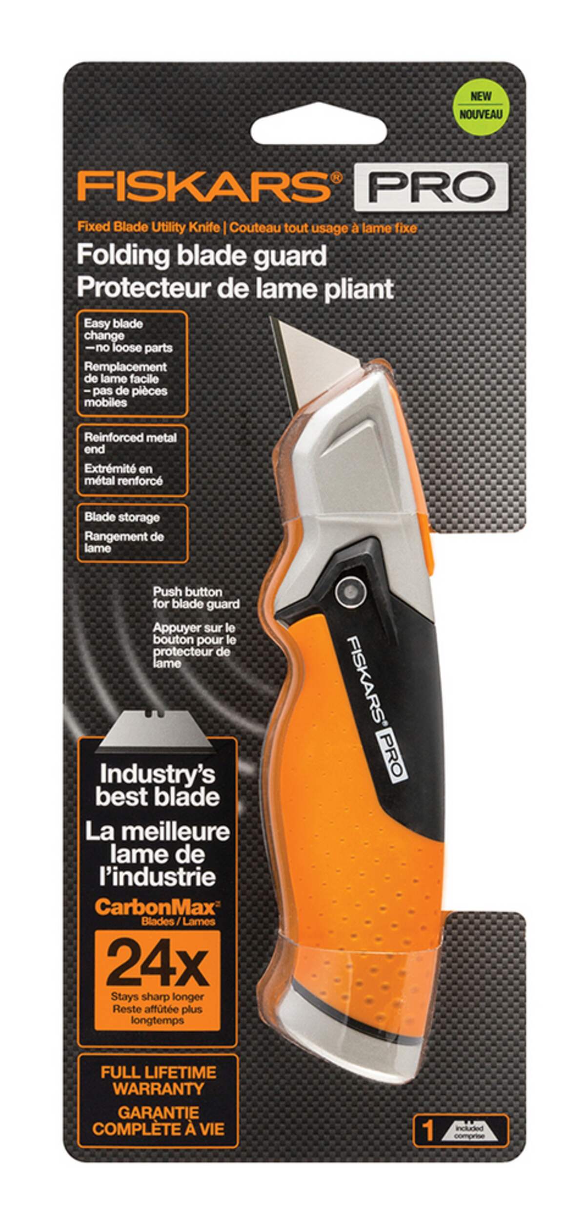 Fiskars Pro Fixed Blade Utility Knife, Black/Orange Canadian Tire