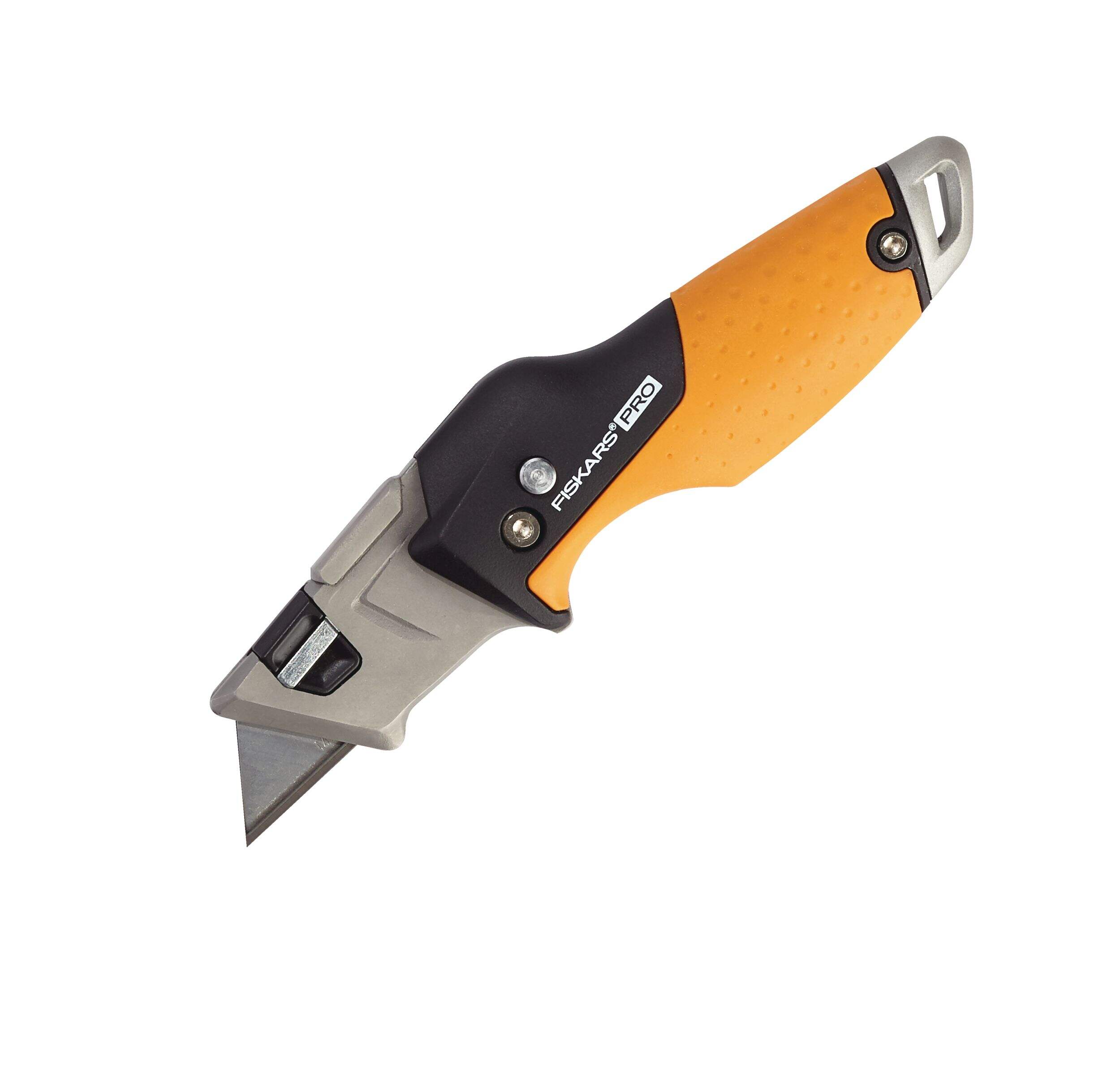 Fiskars Pro Folding Blade Utility Knife, Black/Orange Front_Angled_Left