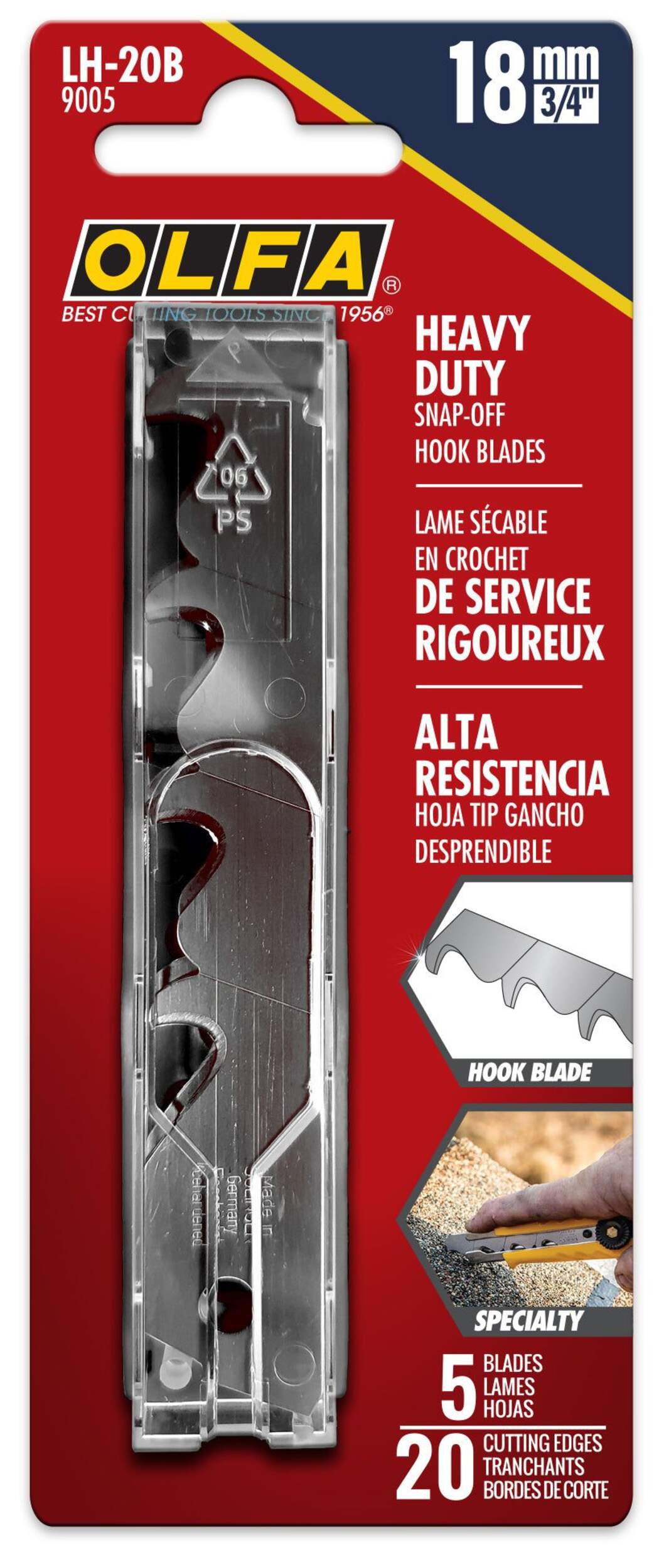 OLFA Extra Heavy-Duty Snap-Off Hook Blades, 18-mm Front_Flat