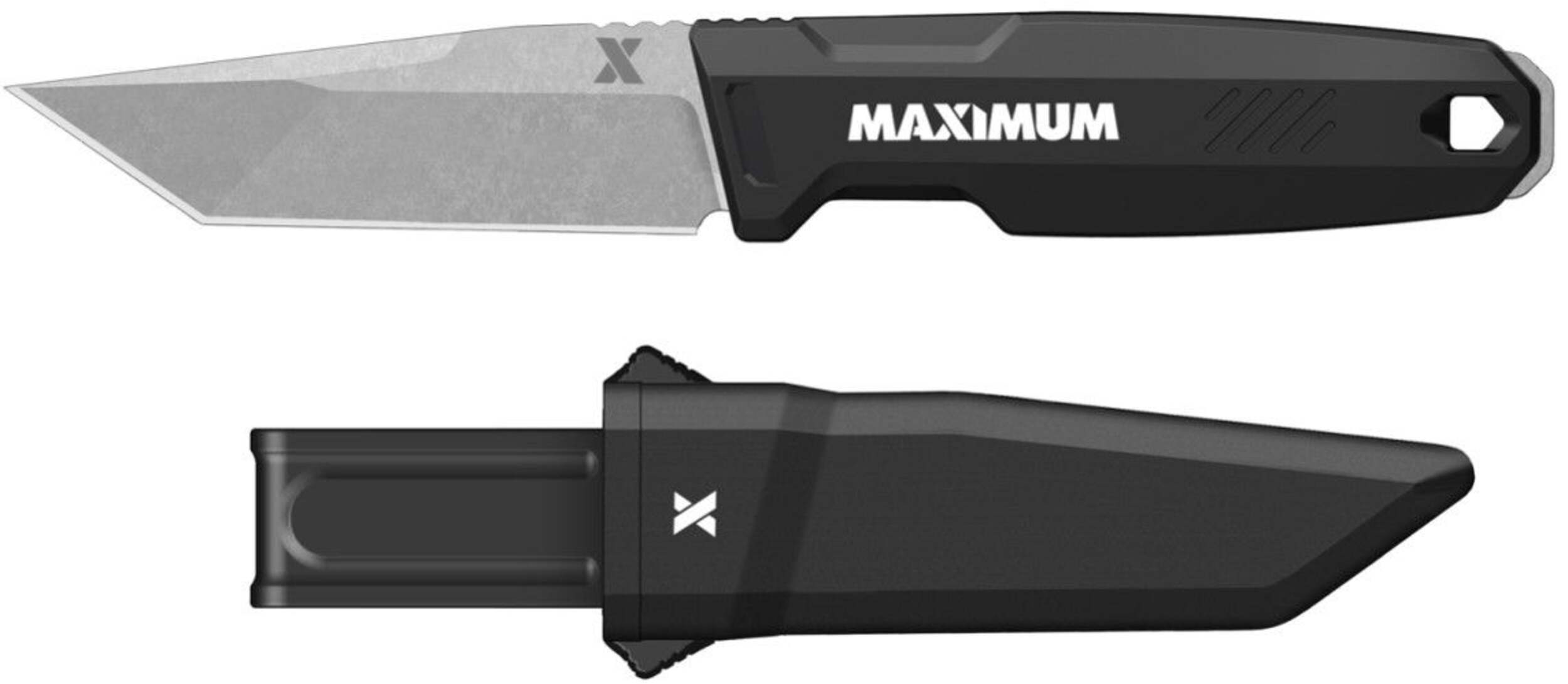 MAXIMUM Fixed Blade Tanto Knife, Black Front_Flat