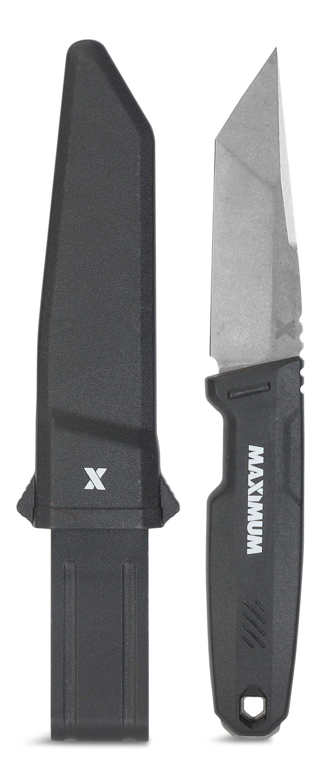 MAXIMUM Fixed Blade Tanto Knife, Black Front_Flat