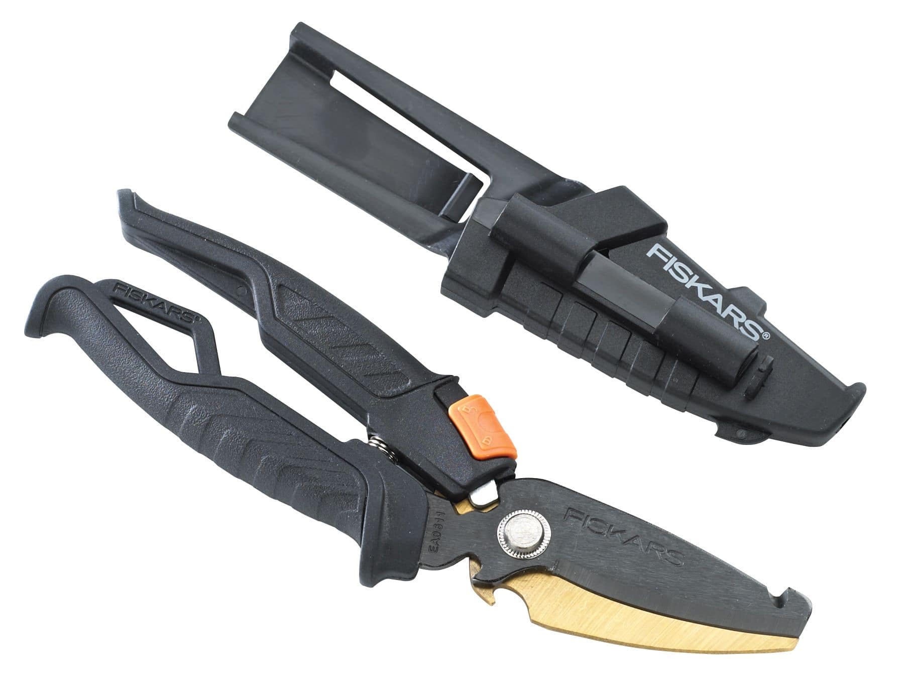 Fiskars PowerArc Heavy-Duty Stainless-Steel Easy-Action Scissors, 10-in,  Black/Orange