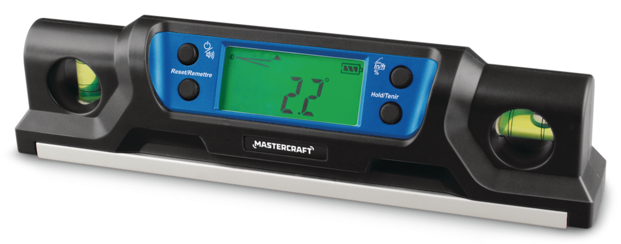 Mastercraft Acrylic Torpedo Spirit Level with Backlit LCD, 8-in, Black