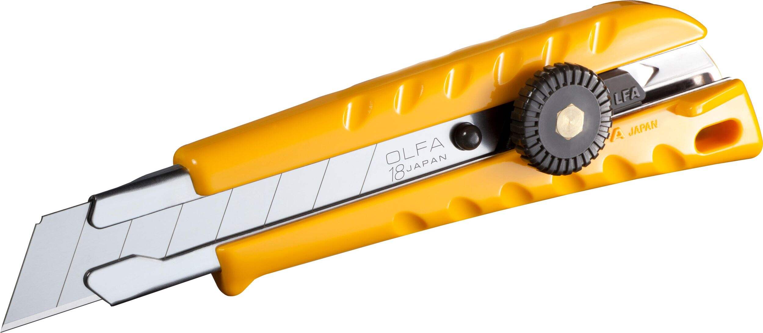 OLFA L-1 5003 Heavy-Duty Ratchet-Lock Snap-off Utility Knife, 18-mm, Yellow Front_Angled_Left