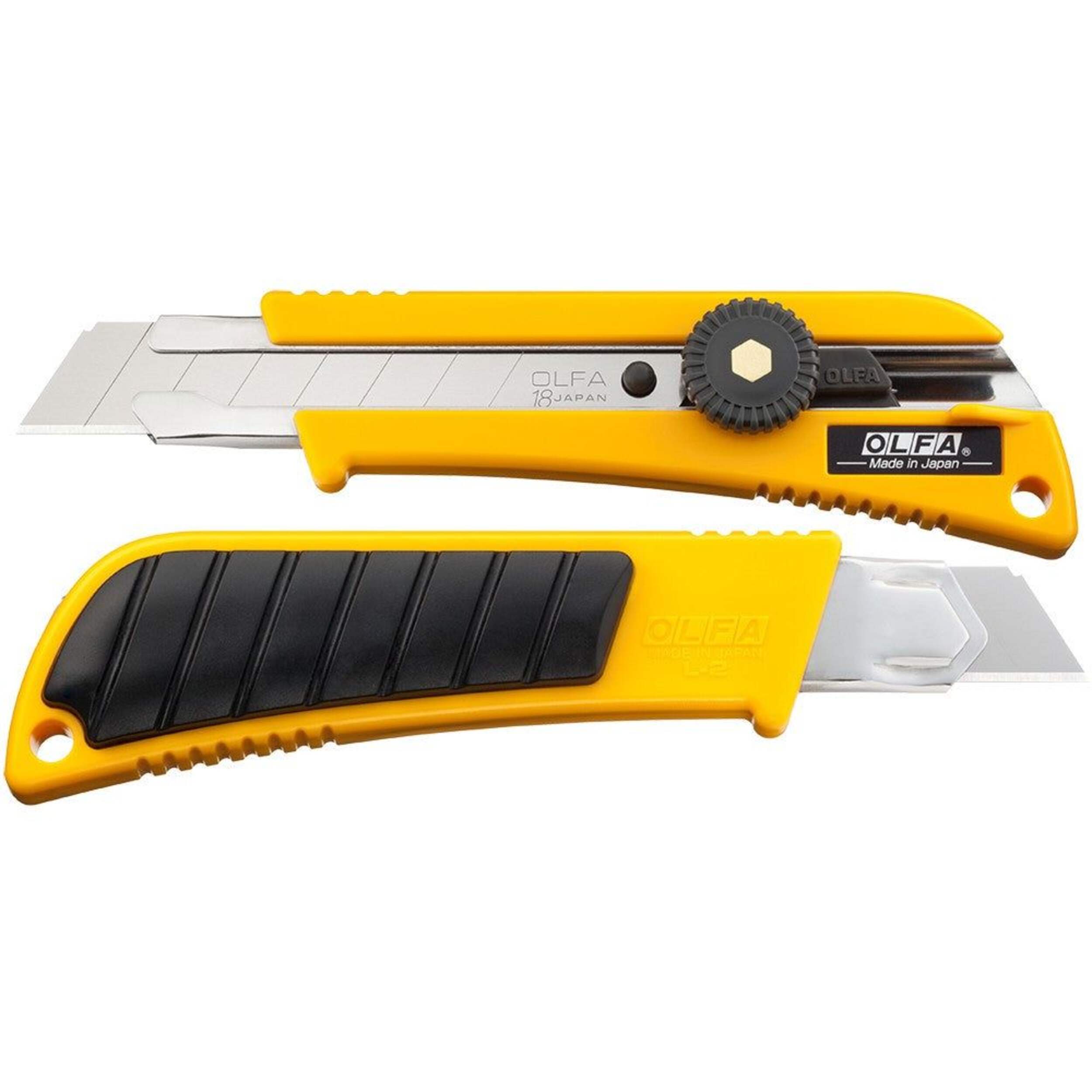 OLFA L-2 5004 Heavy-Duty Rubber-Inset Snap-off Utility Knife, 18-mm, Yellow/Black Composite_or_Mixed