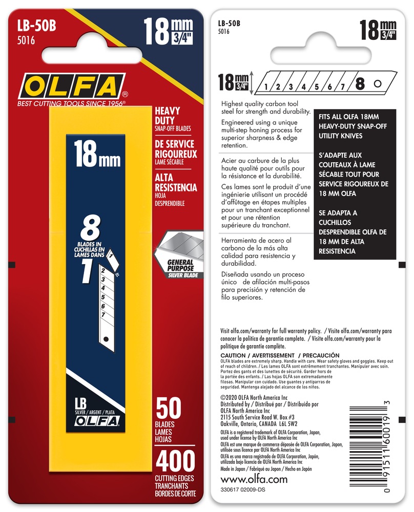 OLFA LB50B 5016 HeavyDuty SnapOff Blades, 18mm, 50pk Canadian Tire