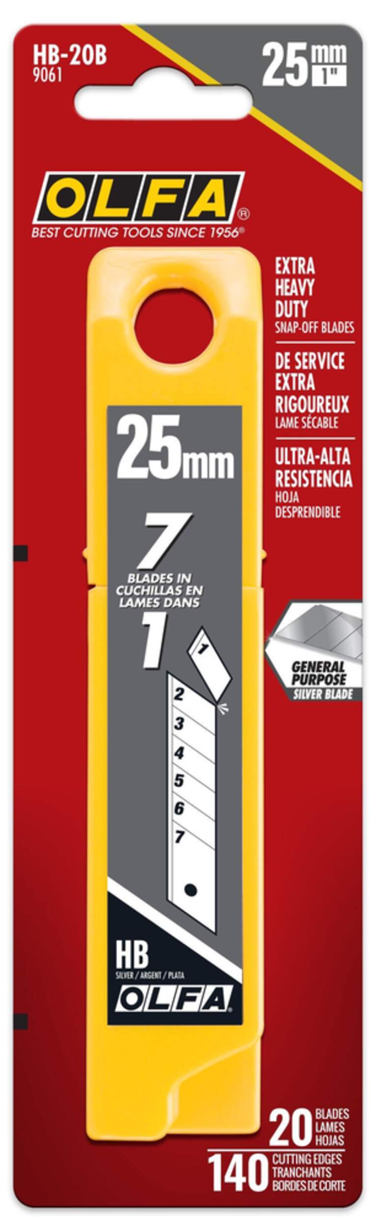 OLFA HB-20B 9061 Extra Heavy-Duty Snap-Off Blades, 25-mm, 20-pk Front_Flat
