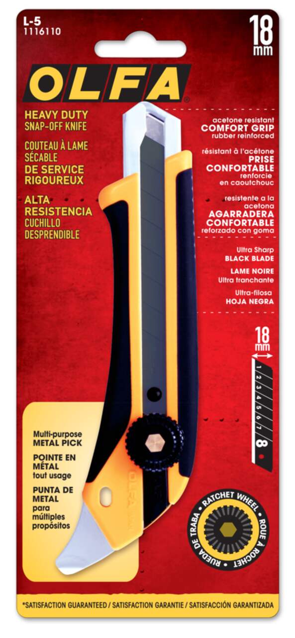 Olfa L-5 Fiberglass Rubber Grip Utility Knife, 18mm Model 1116110