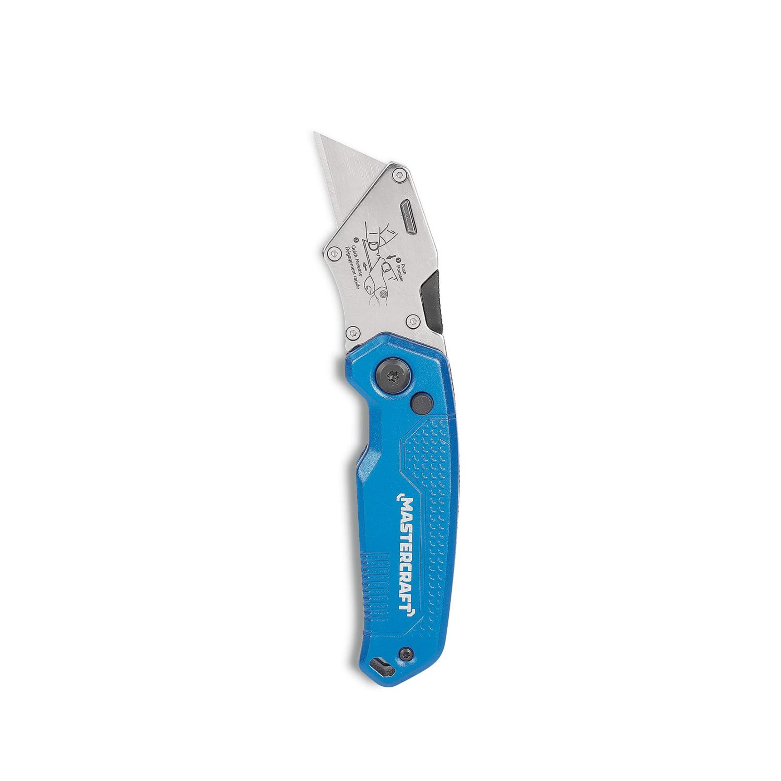 Mastercraft Folding Blade Utility Knife, Blue Front_Flat