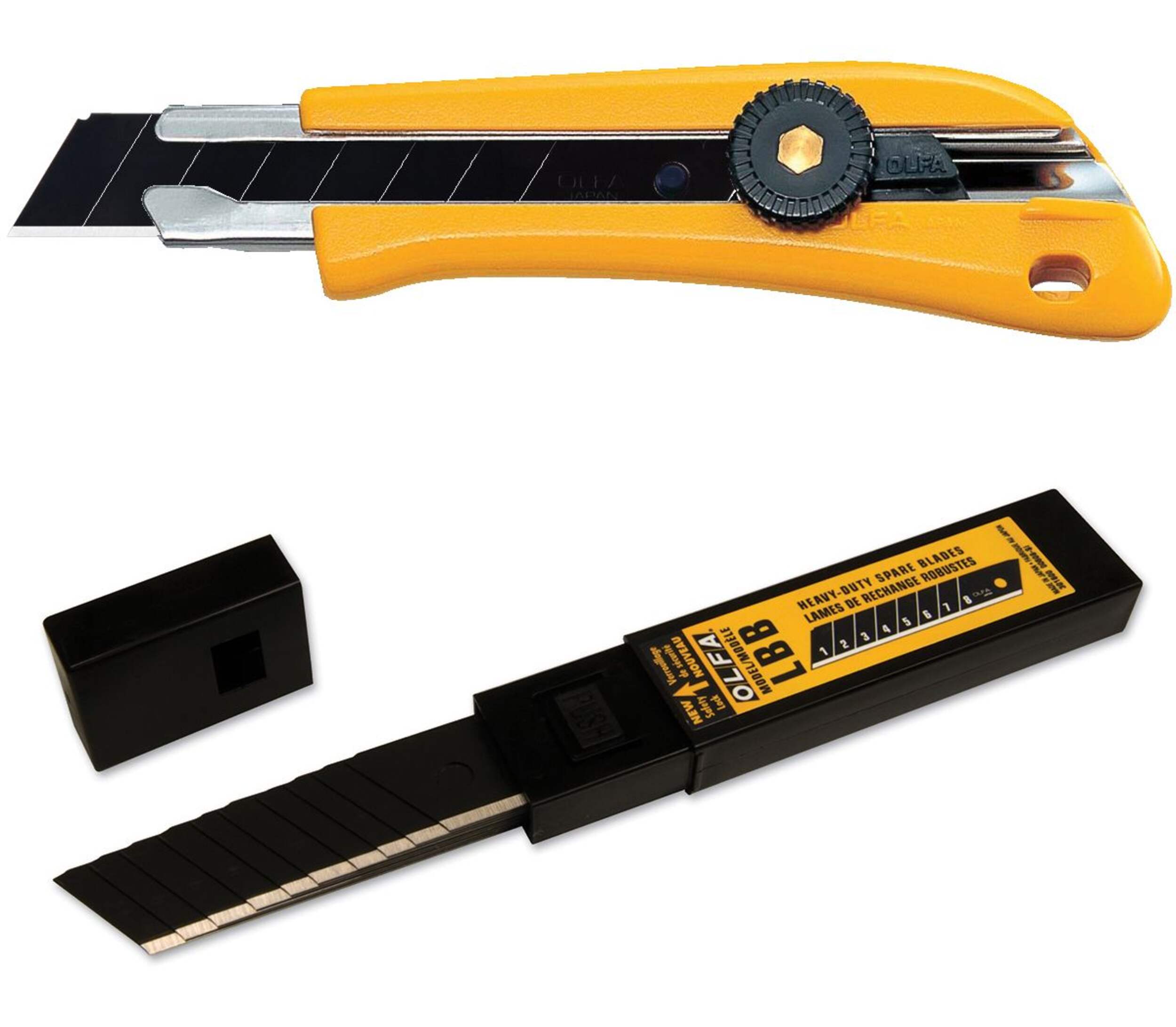 OLFA BN-L/LBB10 1092961 Heavy-Duty Snap-off Utility Knife with Bonus Blades, 18-mm, Yellow/Black Composite_or_Mixed