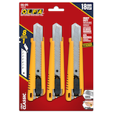 Couteaux utilitaires robustes à lames cassables à blocage automatique OLFA EXL-CP3 1107373, 18 mm, jaune, paq. 3 Front_Flat