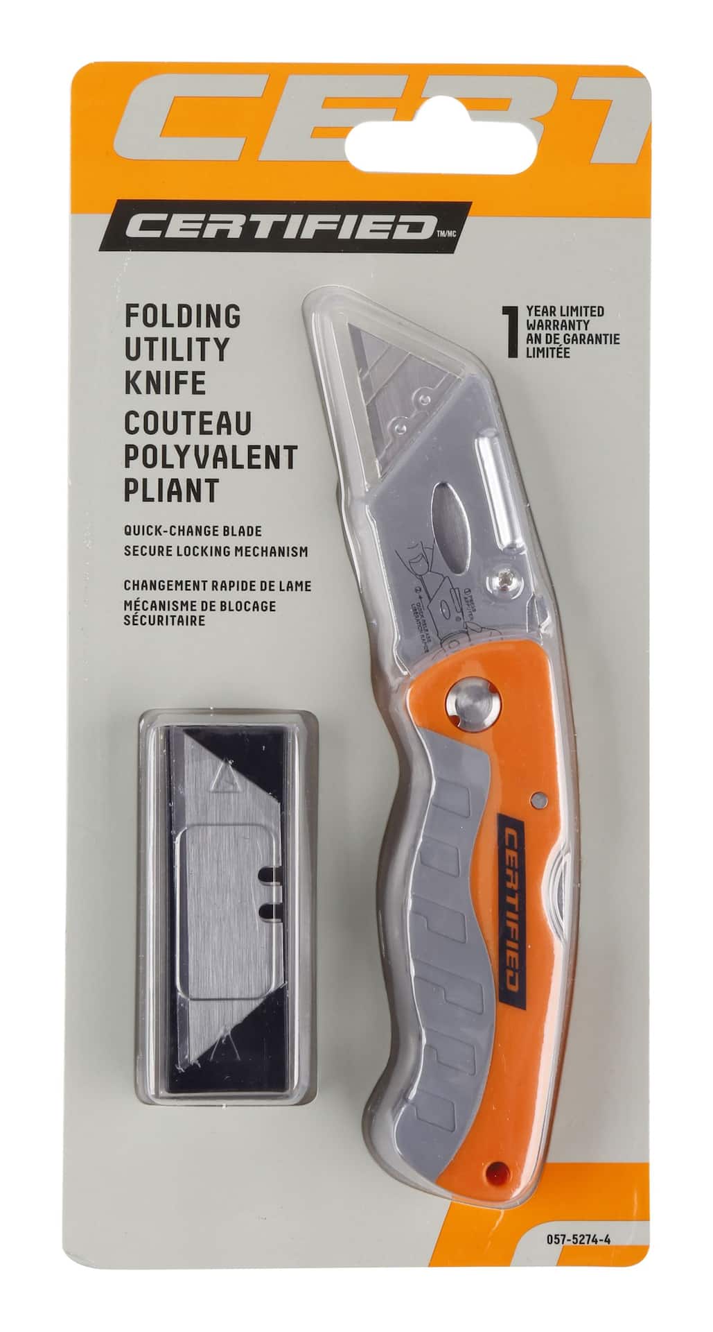 Certified Folding Blade Utility Knife Orange 5 Blades Canadian Tire