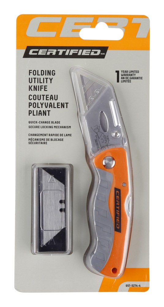Certified Folding Blade Utility Knife, Orange, 5 Blades Canadian Tire
