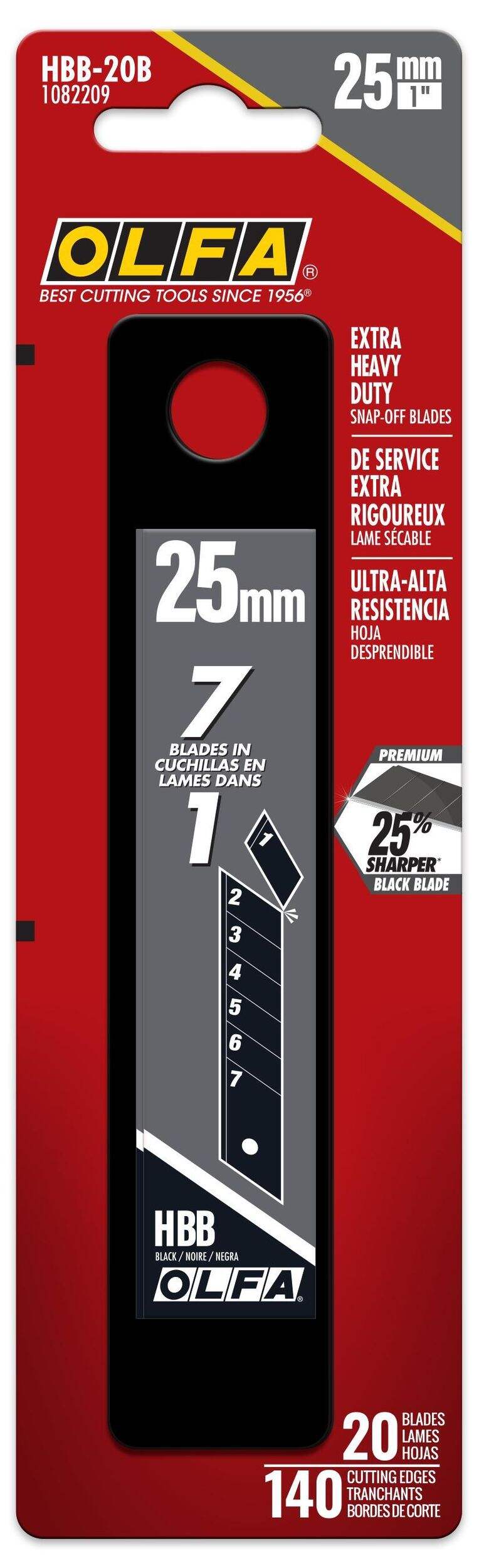 OLFA HBB-20B 1082209 Pro Ultra-Sharp Extra Heavy-Duty Snap-Off Blades, 25-mm, Black, 20-Pack Front_Flat